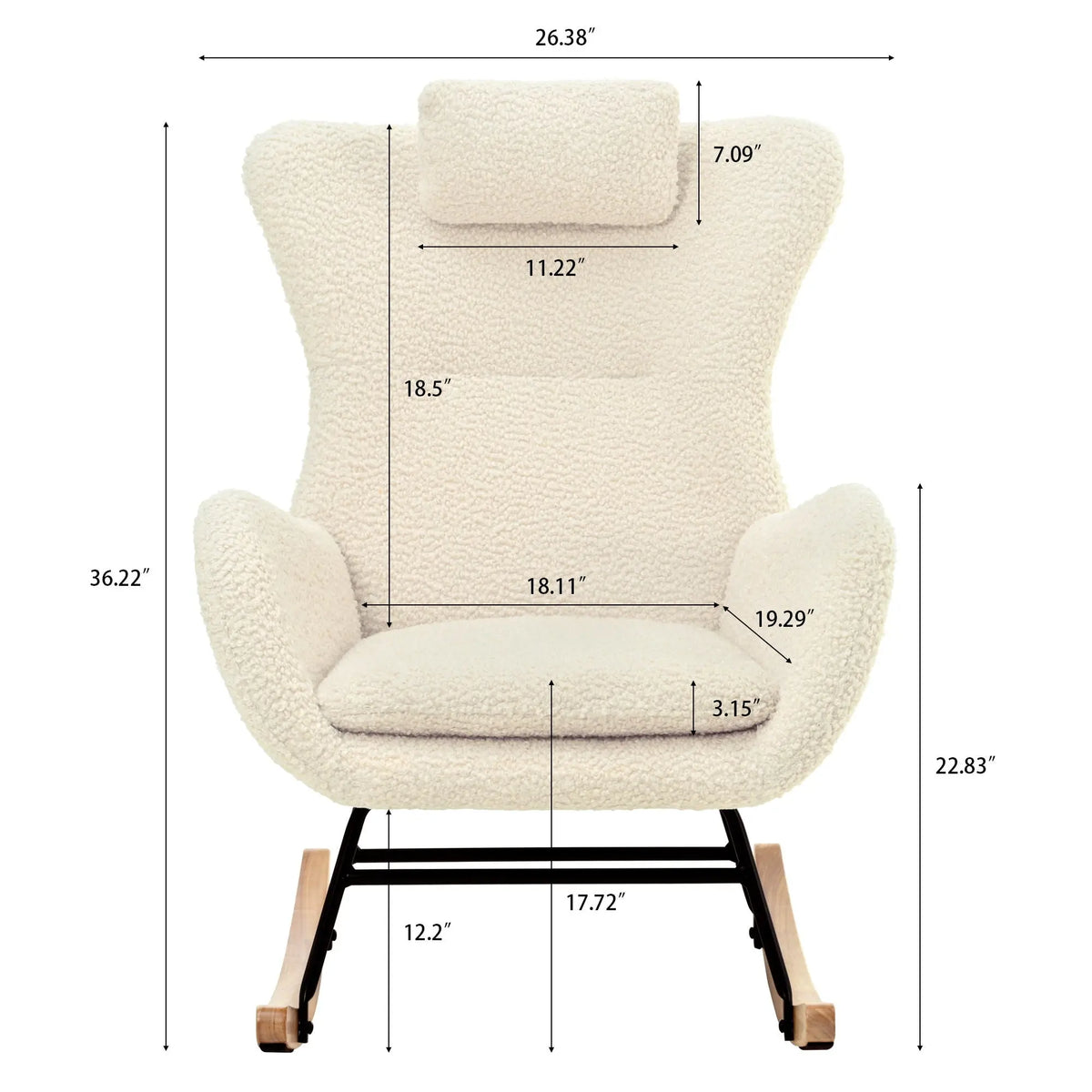 Rocking Chair Nursery, Teddy Upholstered Rocker Glider Chair With High Backrest, Adjustable Headrest & Pocket, Comfy Glider Chair For Nursery, Bedroom, Living Room, Offices, Rubber Wood Home Essentials