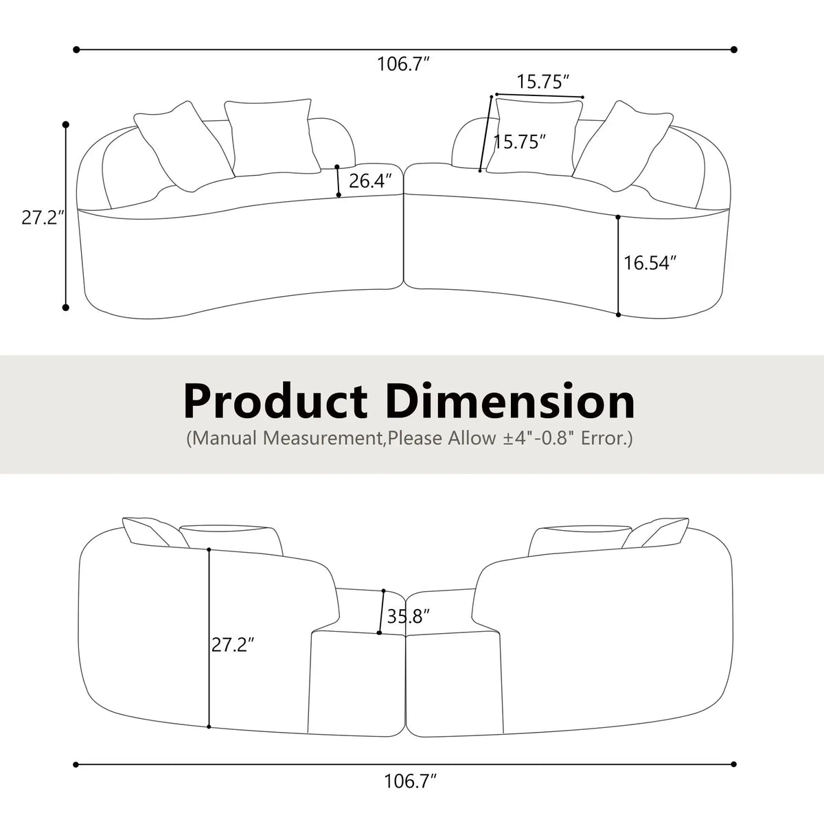 Curved 4 Seater Sofa For Small Spaces - Gray Home Essentials