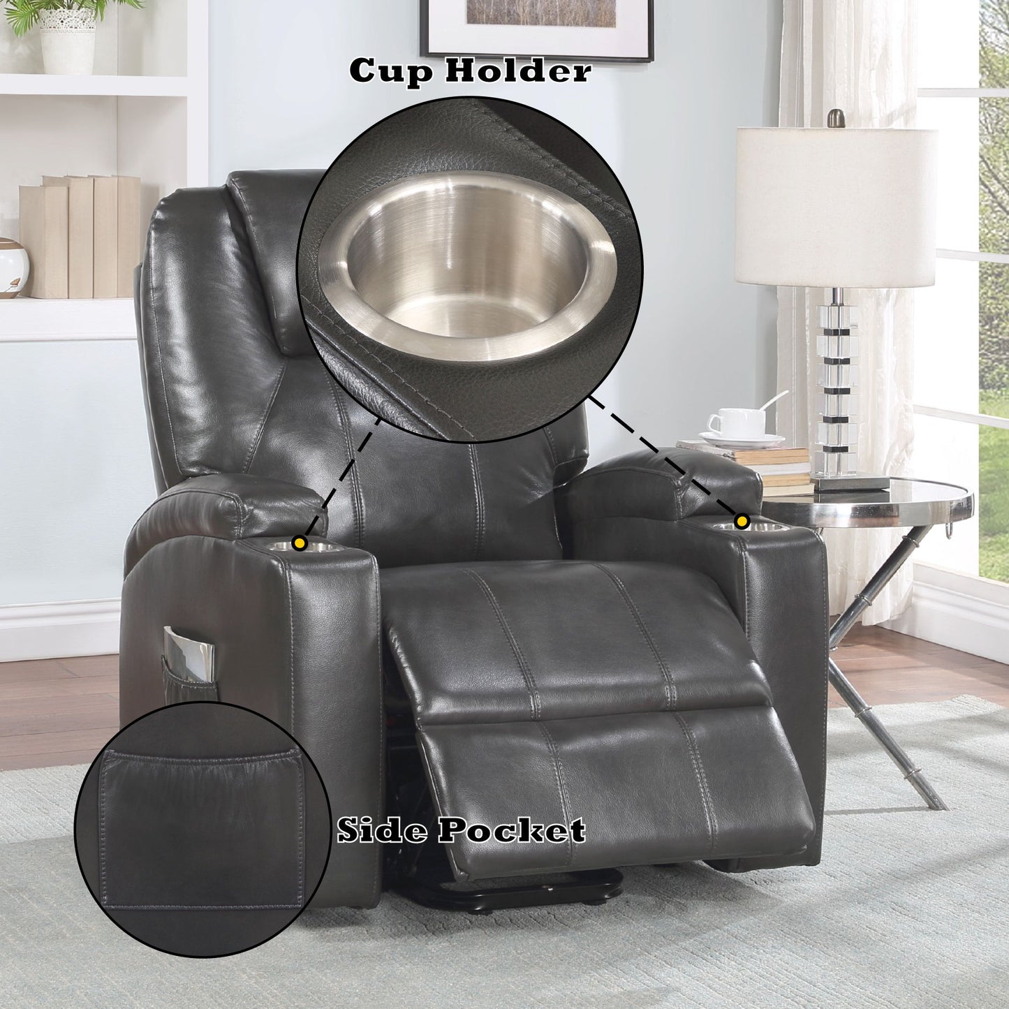 Recliner With Power Lift & Massage - Gunmetal Acme