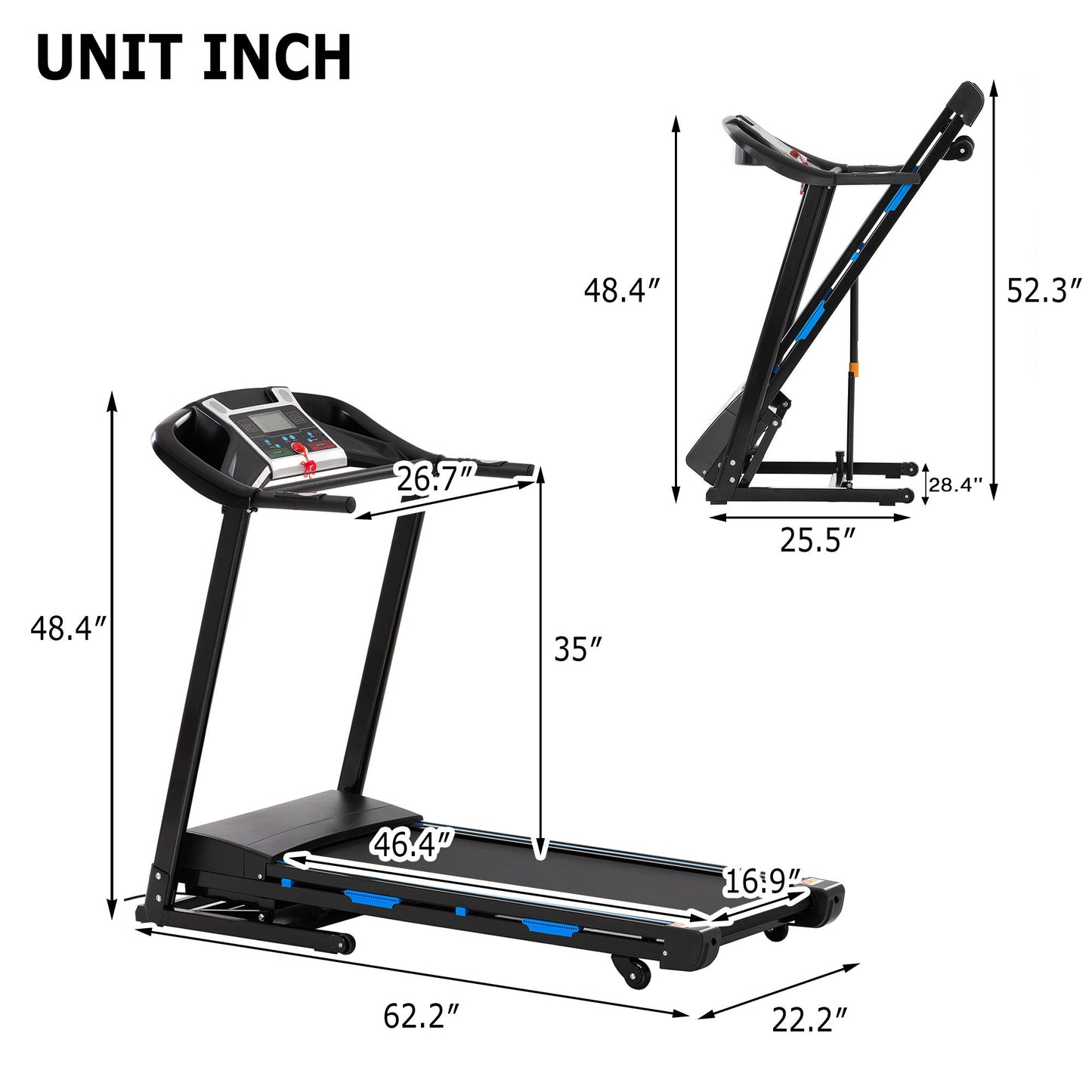 Treadmills For Home, Electric Treadmill With Automatic Incline, Foldable 3.5Hp Workout Running Machine Walking, Double Running Board Shock Absorption Pulse Sensor Bluetooth Speaker App Fitshow - Black Daily Nest