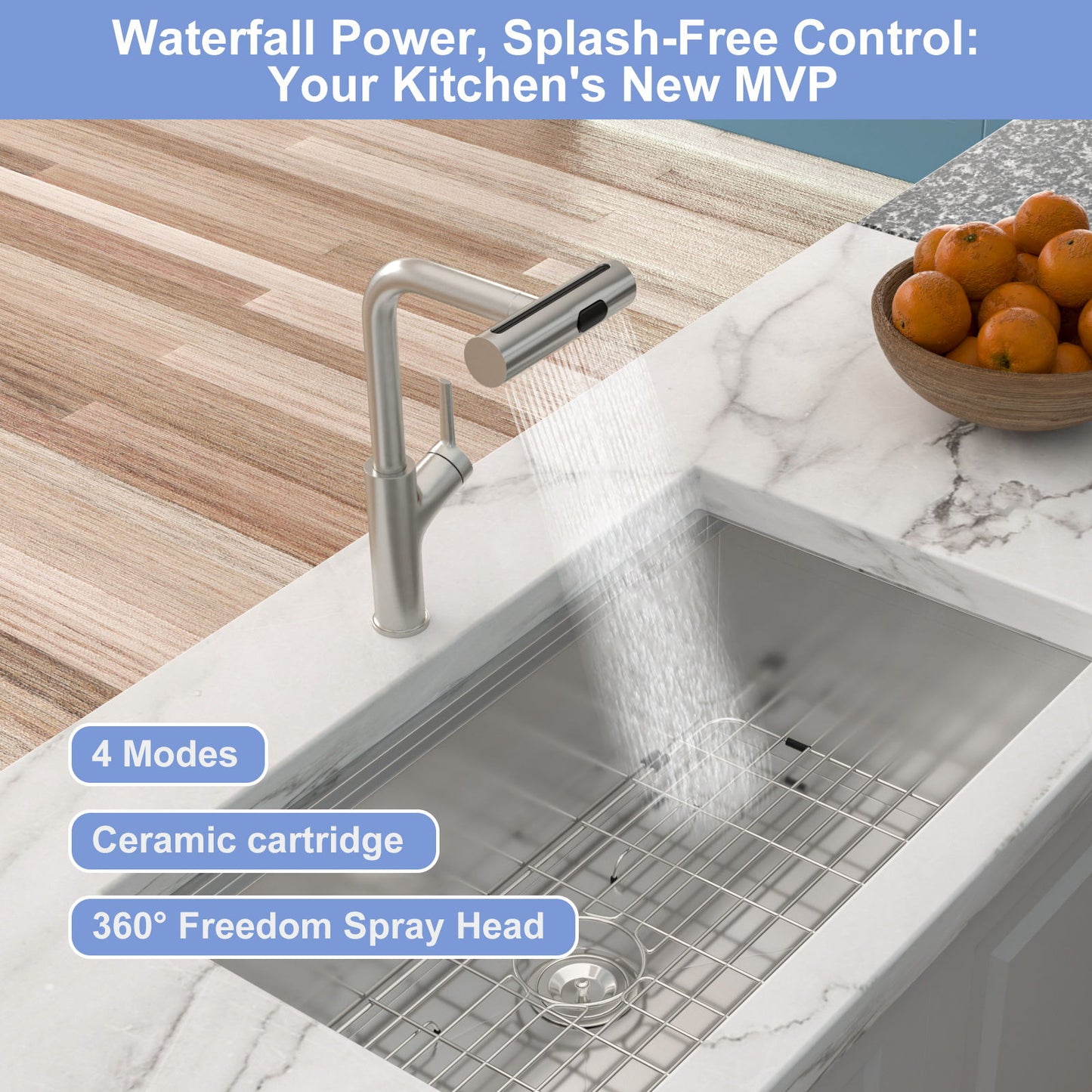 360° Pull Down Kitchen Faucet With 4 Spray Modes Daily Nest