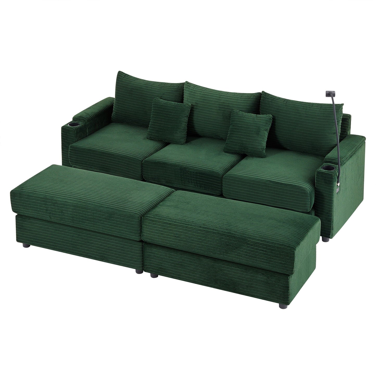 Modern Style Loveseat Sofa Sectional Sofa Couch With Storage Space, A Movable Ottoman, Two USB Ports, Two Cup Holders, A Phone Holder For Living Room Hearth and Haven