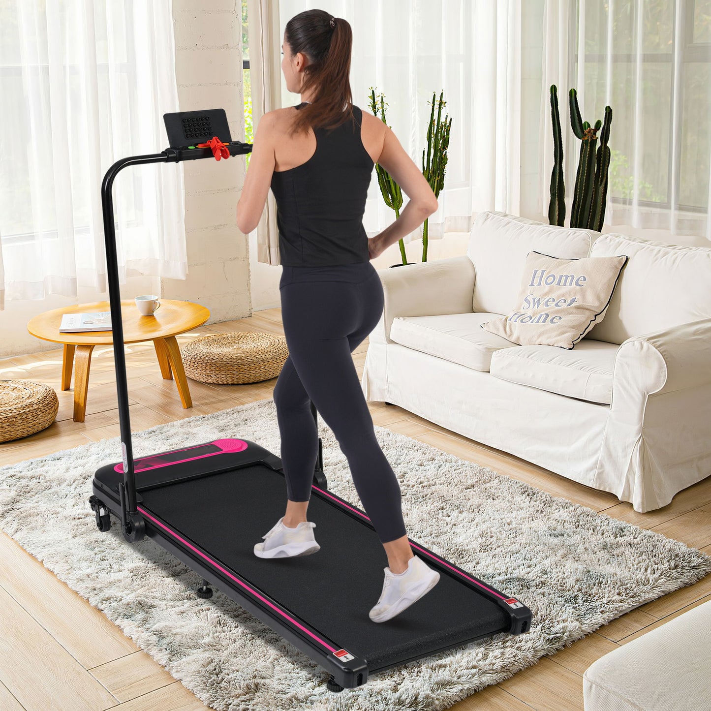 Folding Walking Pad Under Desk Treadmill For Home 2 Ways To Adjust Speed - Pink / Black Daily Nest