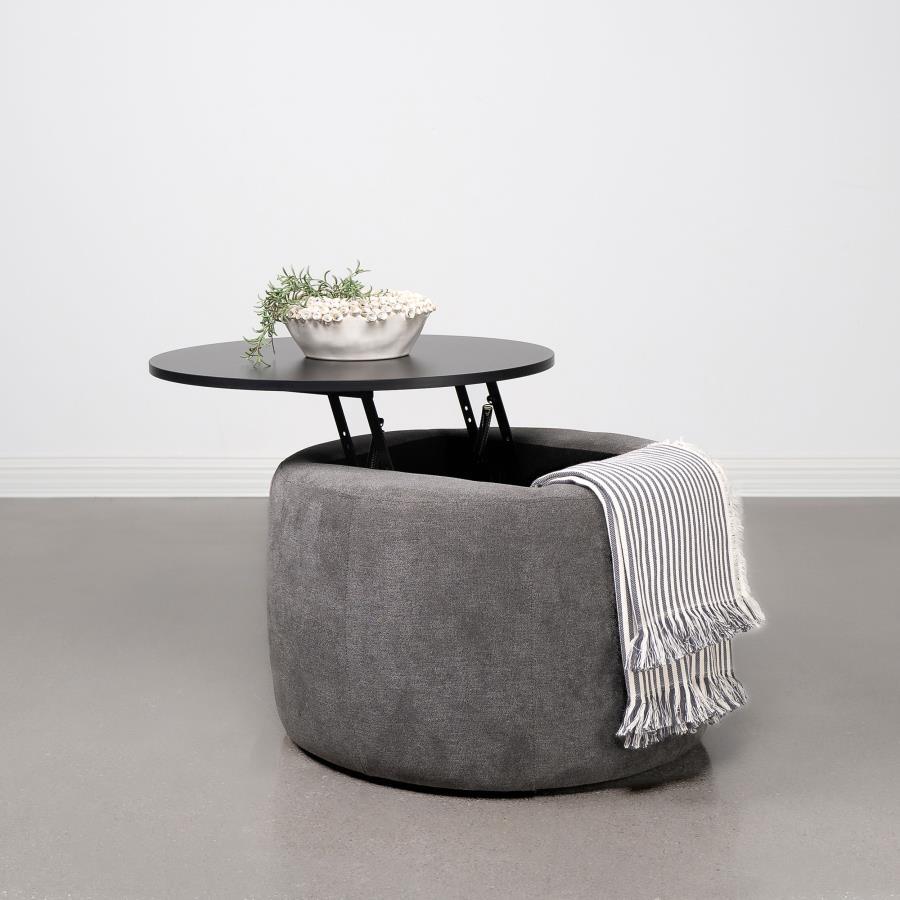 Tesoro - Round Upholstered Lift Top Storage Ottoman - Gray Coaster Fine Furniture