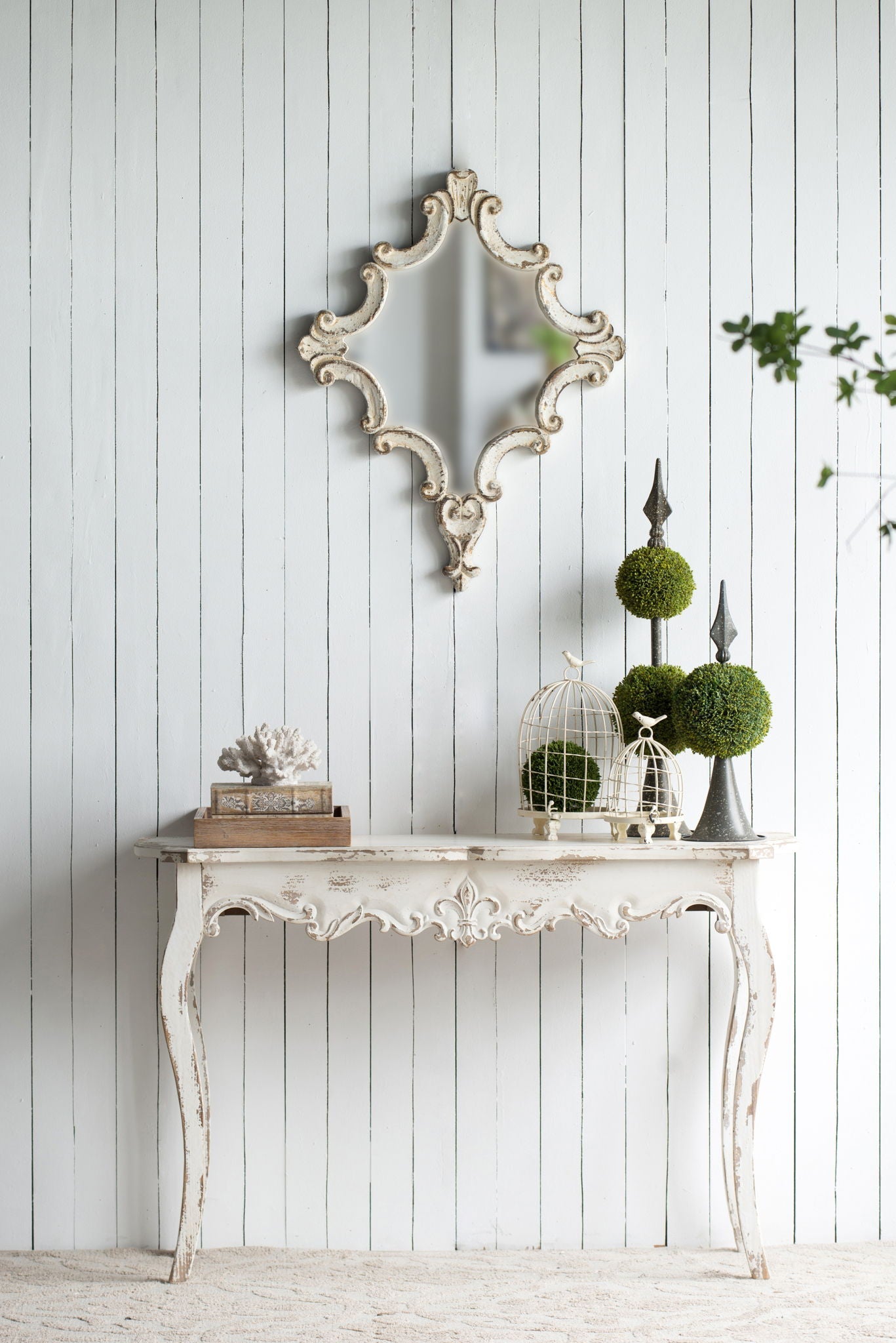 Slimline wash Console Table, For Hallway Living Room Bedroom - White Washed Home Essentials