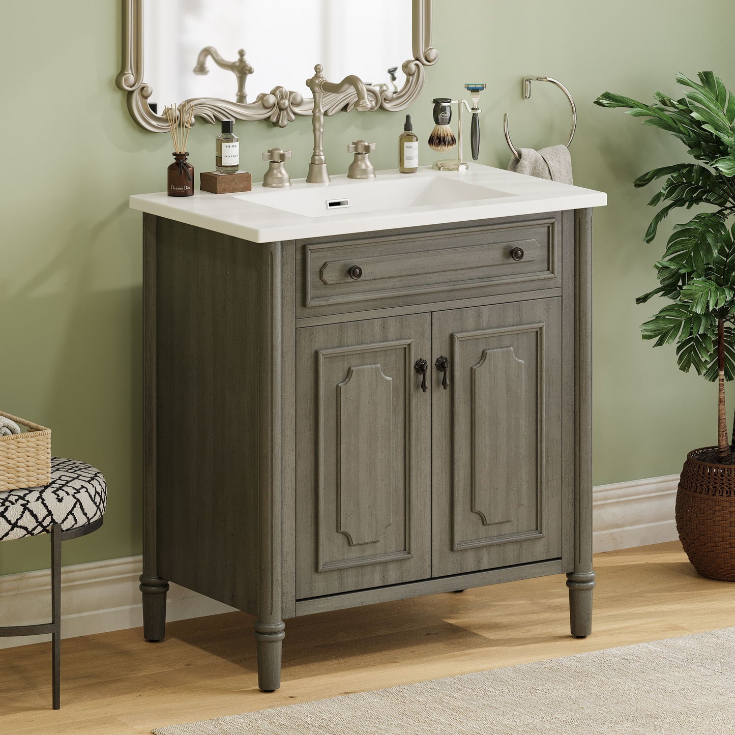 Vintage Bathroom Vanity With Sink, Rustic Cabinet With Soft Close Doors Noble House