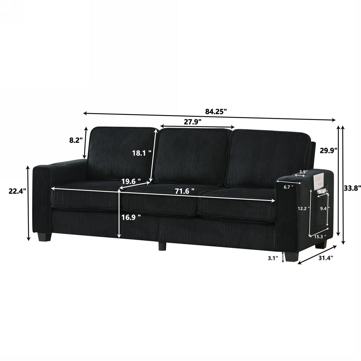 3 Seater Compact Sofa For Living Room Home Essentials
