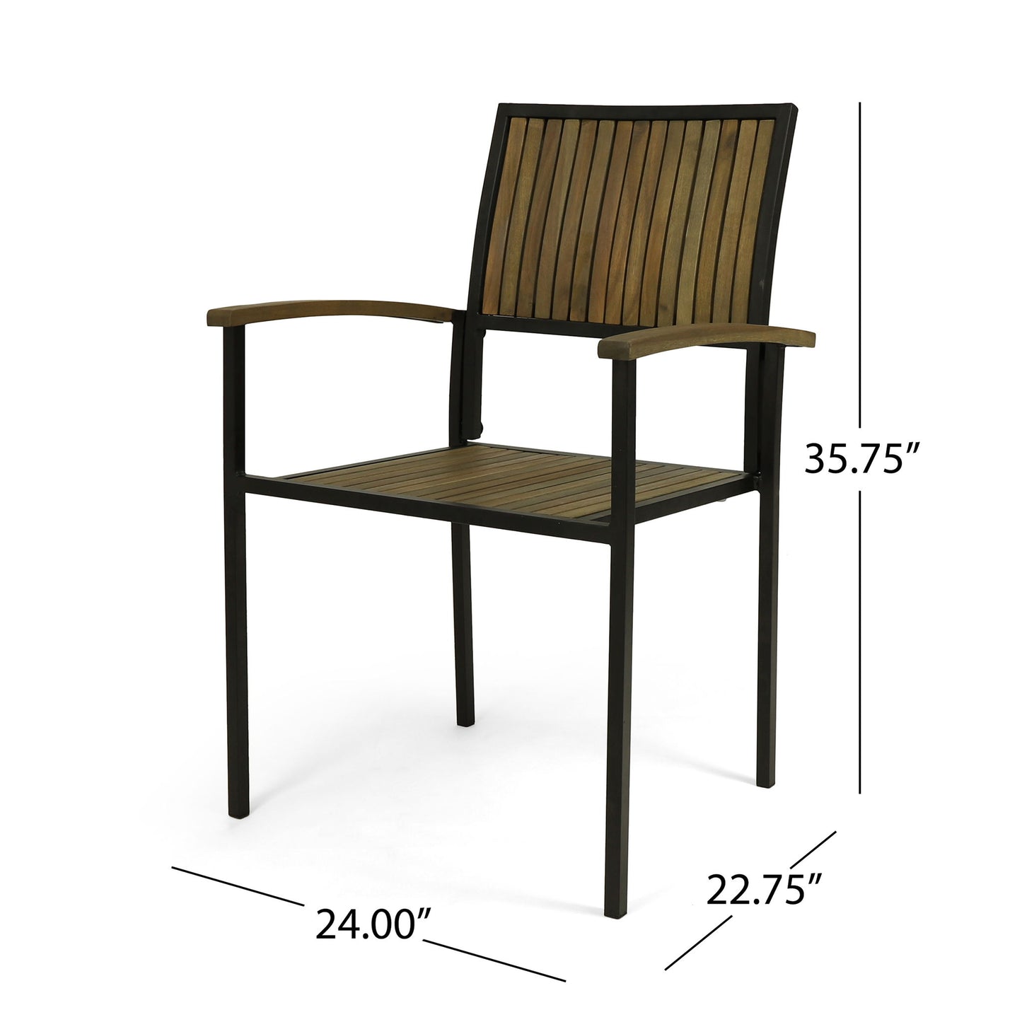 Vermilion - Outdoor Dining Chair With Vertical Slat And Wooden Arm Noble House