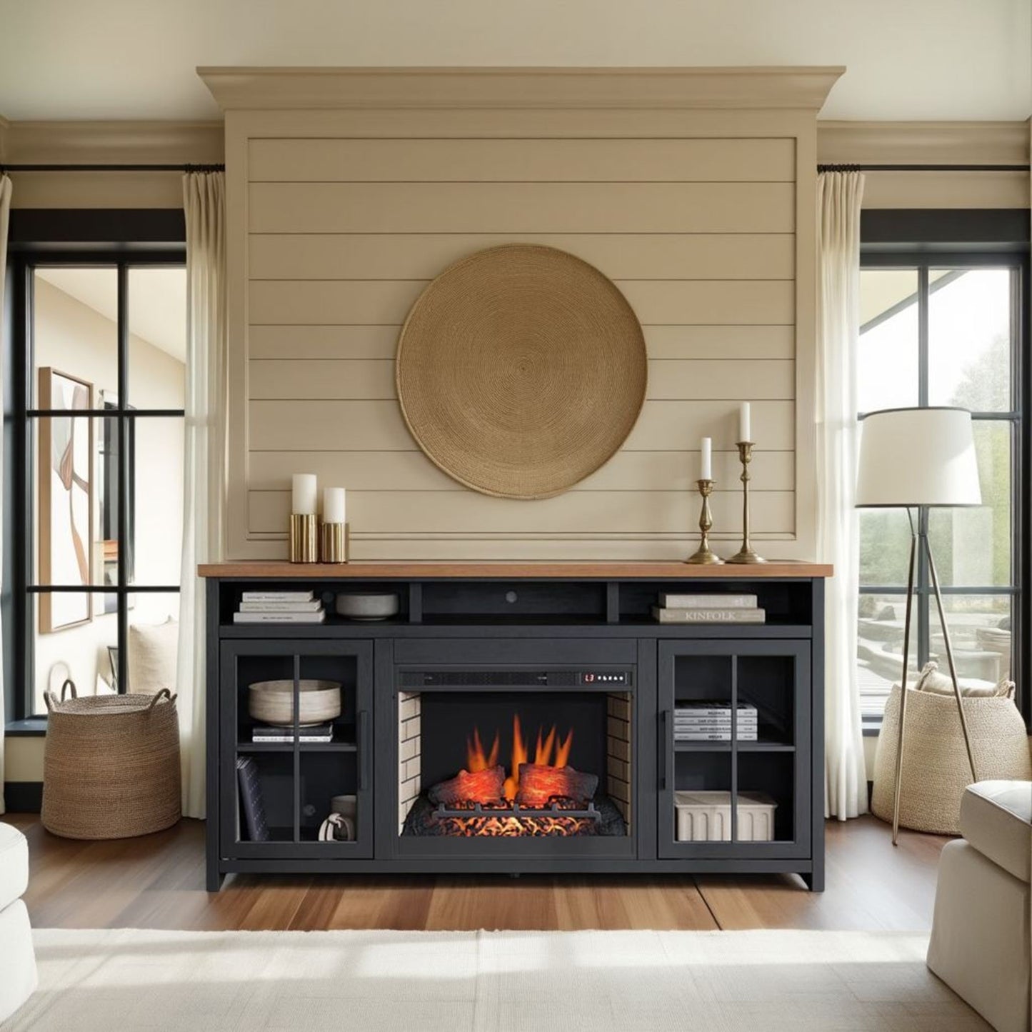 Essex - Fireplace TV Stand Console For TVs Up To 85" - Black, Whiskey Legends