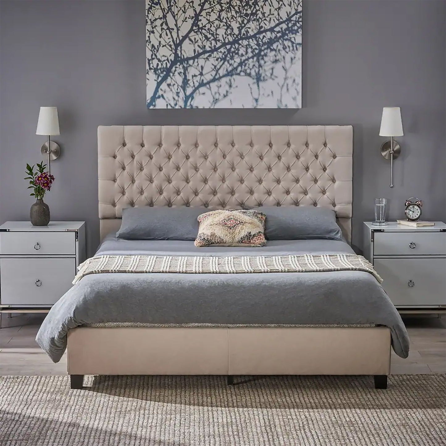 Cumulus - Fully Upholstered Fabric Queen Bed Set - Ivory Noble House