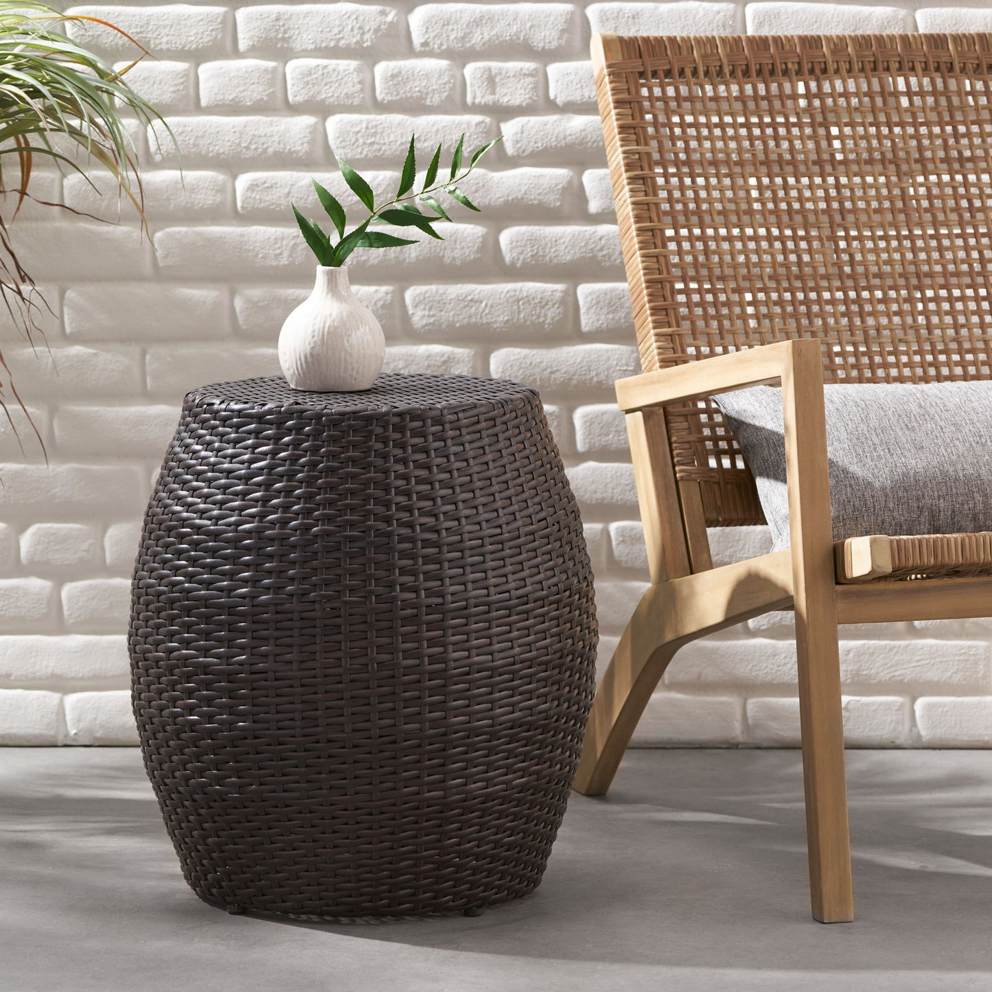 Outdoor Wicker Patio Side Table Noble House