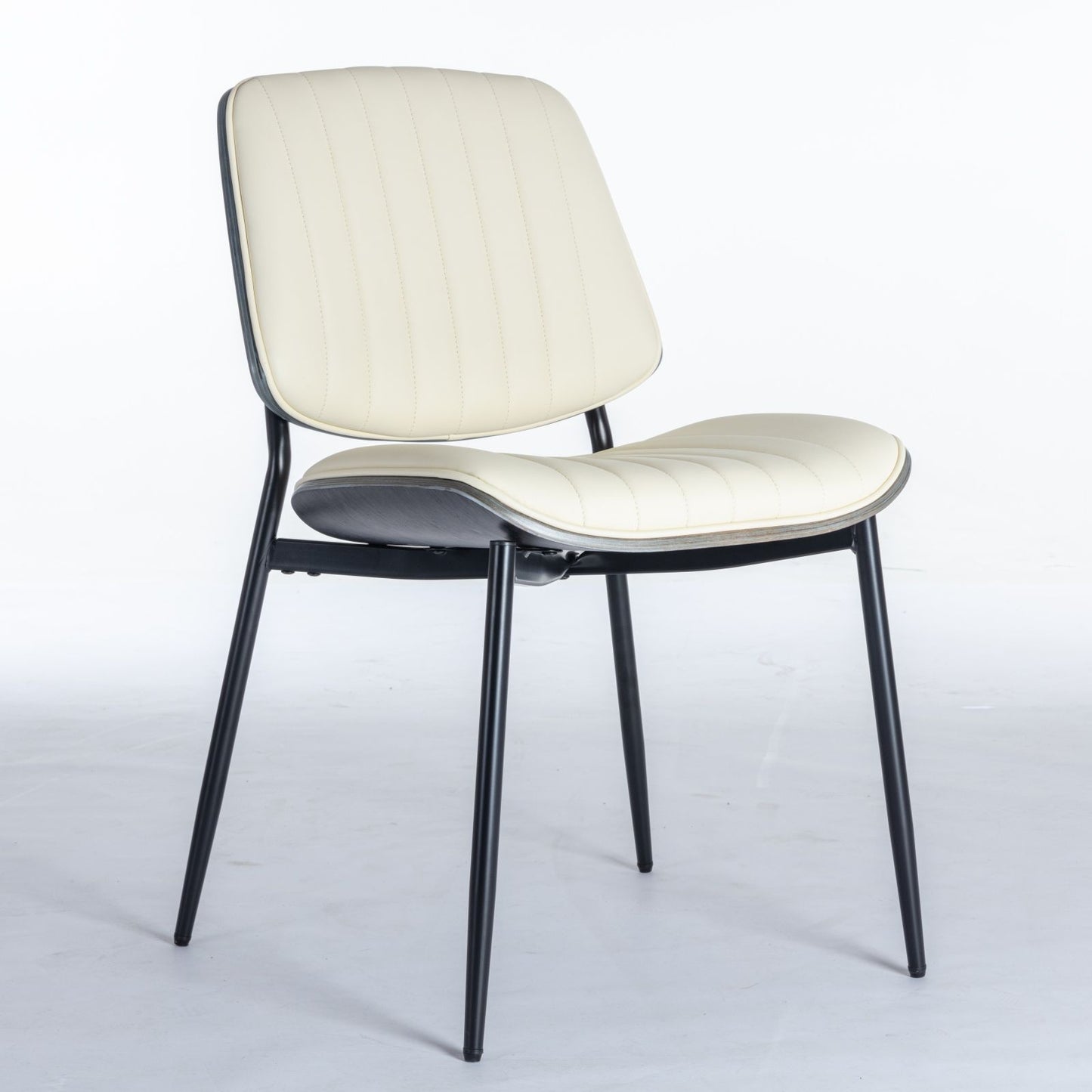 Dining Chairs (Set of 2) Mid-Century Modern Retro Faux Leather Chair With Walnut Bentwood Back Upholstered Seat Metal Legs Adjustable Foot For Kitchen Dining Room Chairs Home Essentials