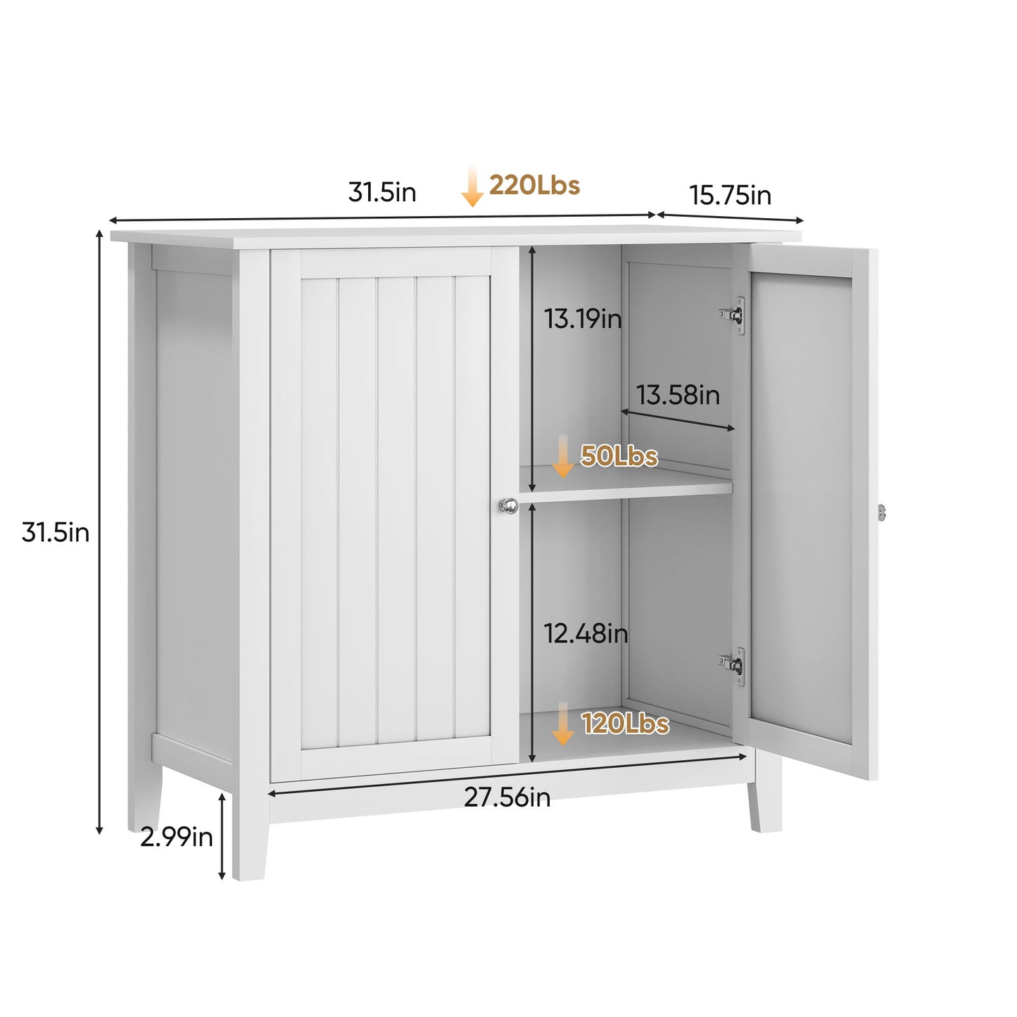 Mid Century Modern Double Door Storage Cabinet With Knobs - White Home Essentials
