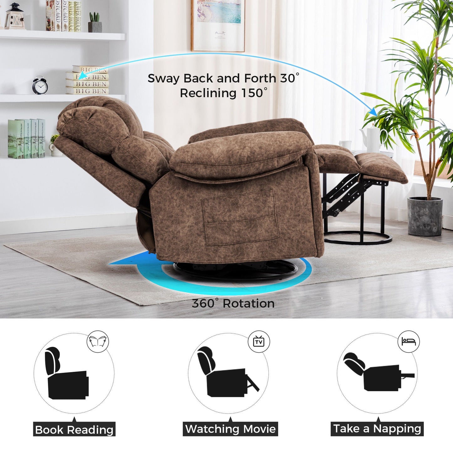 Swivel And Rocking Recliner Chair With Massage And Heating Home Essentials