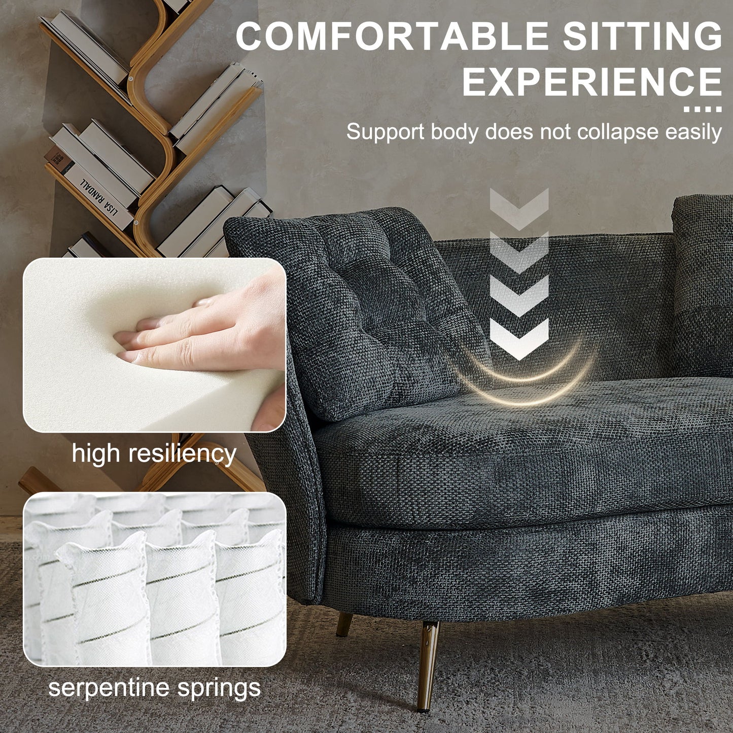Loveseat Sofa, Upholstered Couch With Metal Legs