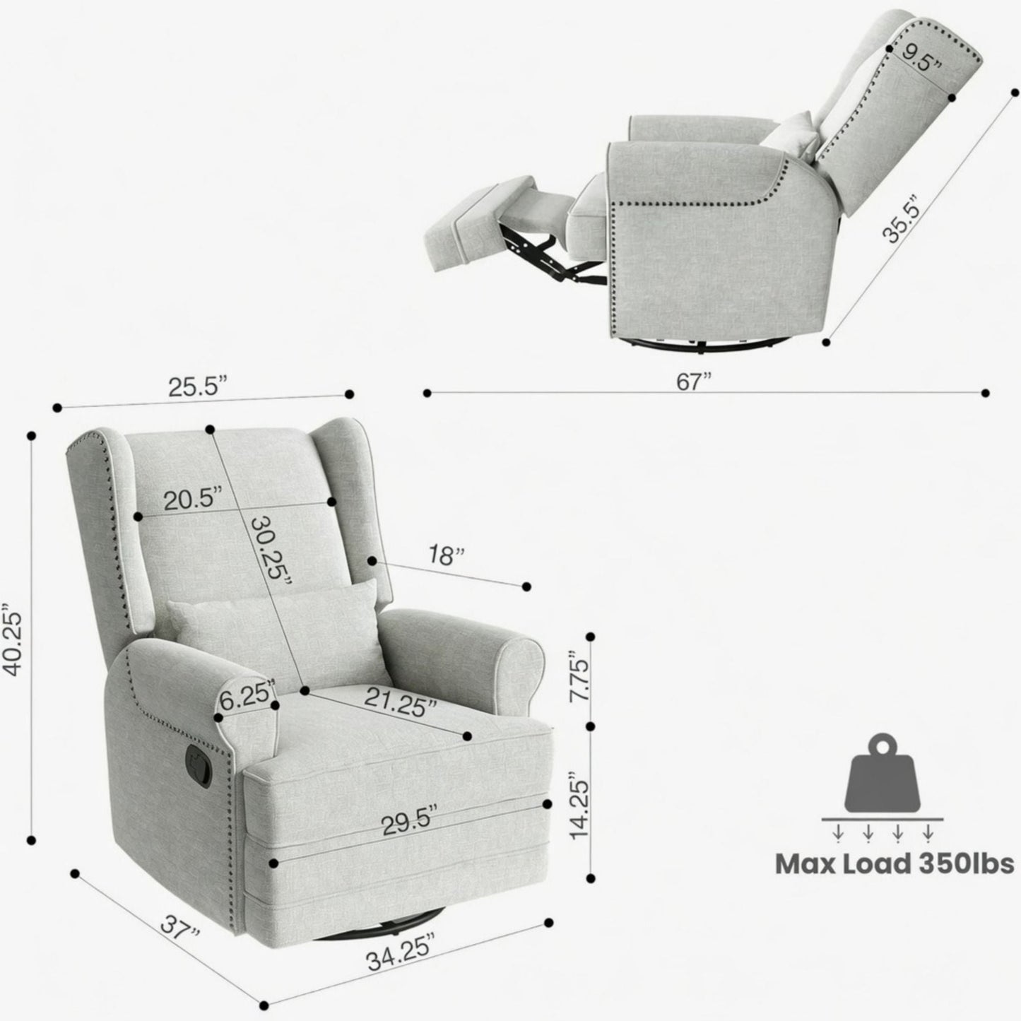 Extra Wide Swivel Recliner Glider Chair With Footrest Home Essentials