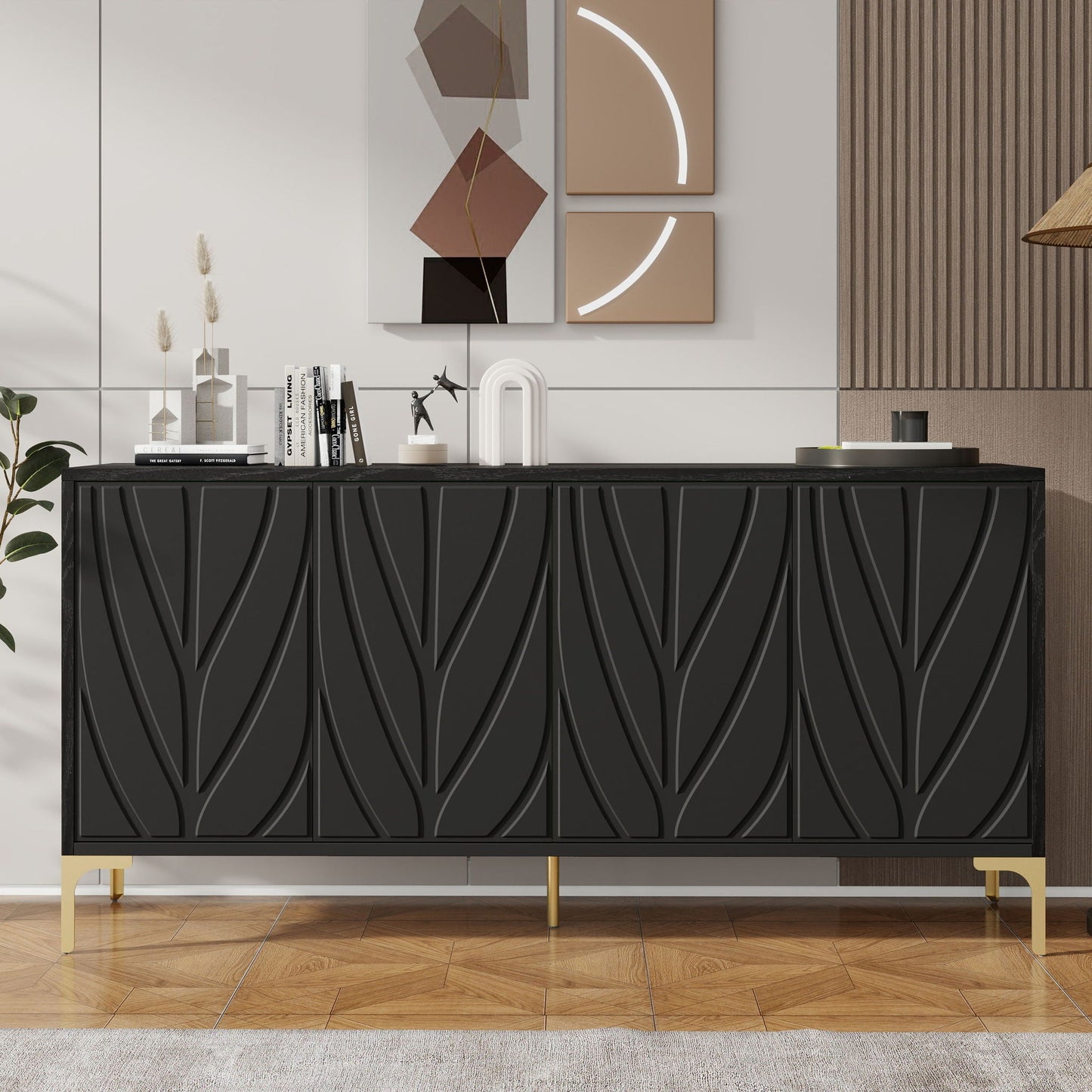 Modern Sideboard Buffet Cabinet With Handleless Press To Open Design With 4 Doors Home Essentials