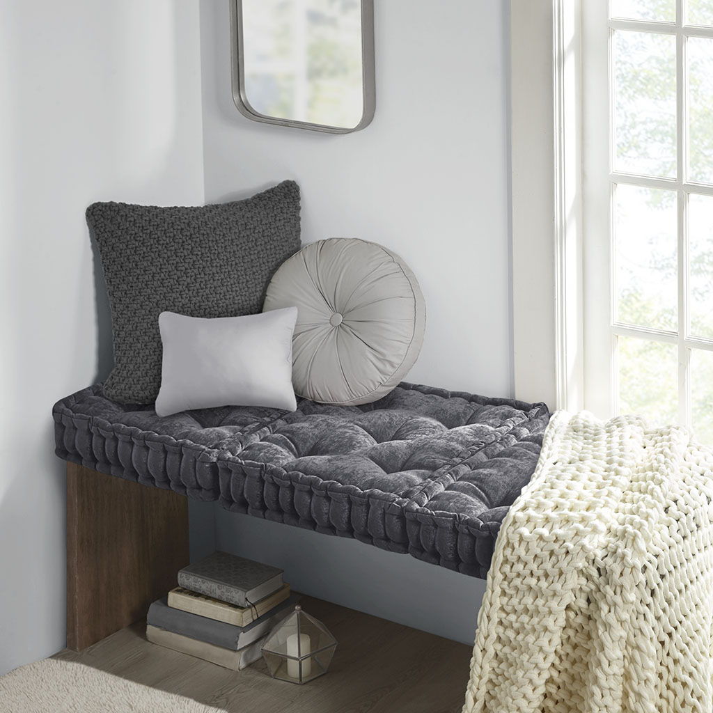 Azza - Square Floor Pillow Cushion - Charcoal Intelligent Design