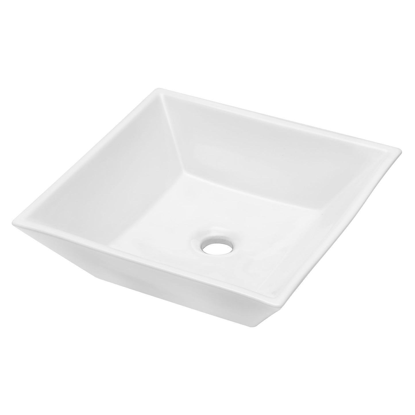 16" 6" Modern European Square Vessel Sink Glossy Porcelain Bathroom Vanity Top Above Counter Ceramic Basin - White Daily Nest