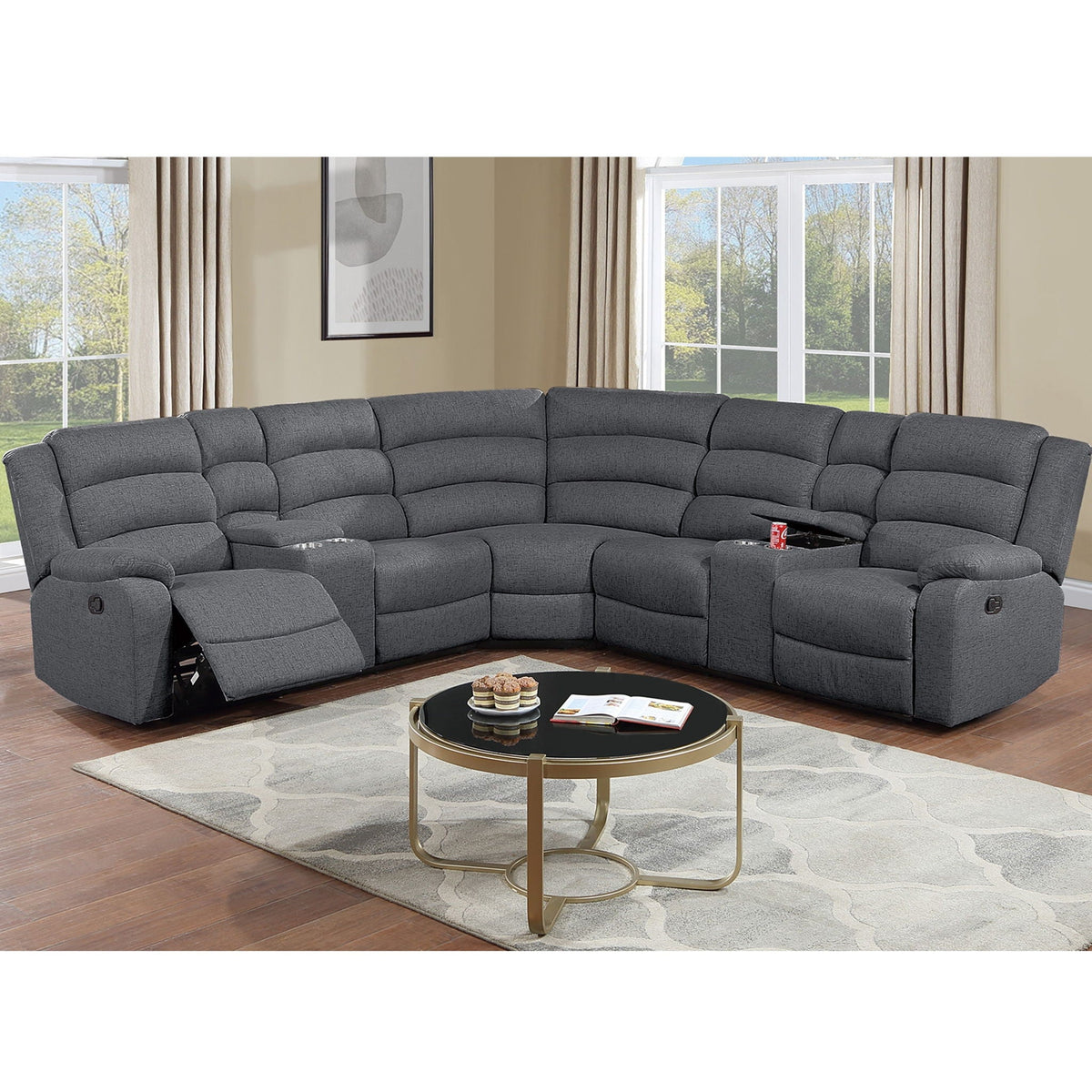 Manual Motion Reclining Loveseat 3 Piece Sectional Set With Console Storage And Cup Holders Home Essentials