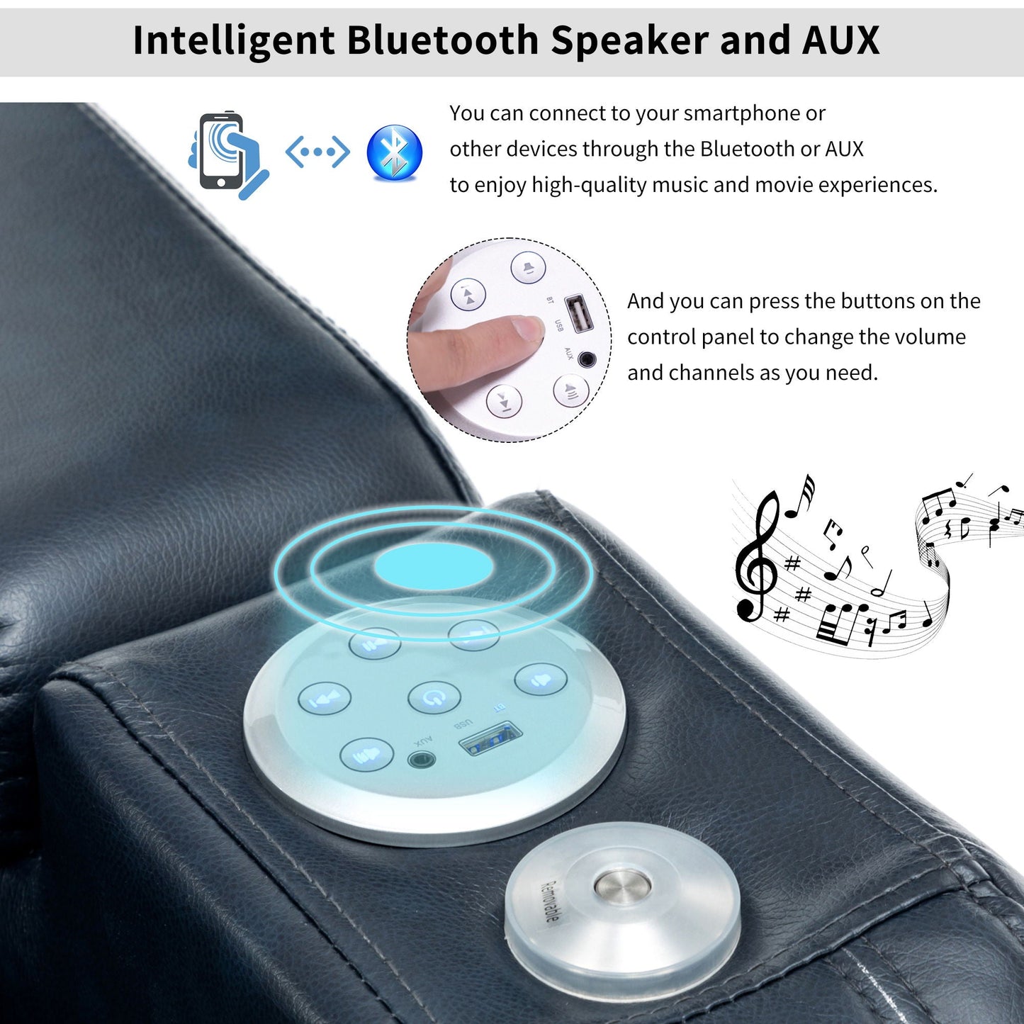 Power Recliner Theater Chair With Cooling Cup Holder, Bluetooth Speaker, LED Lights, USB Ports Hearth and Haven