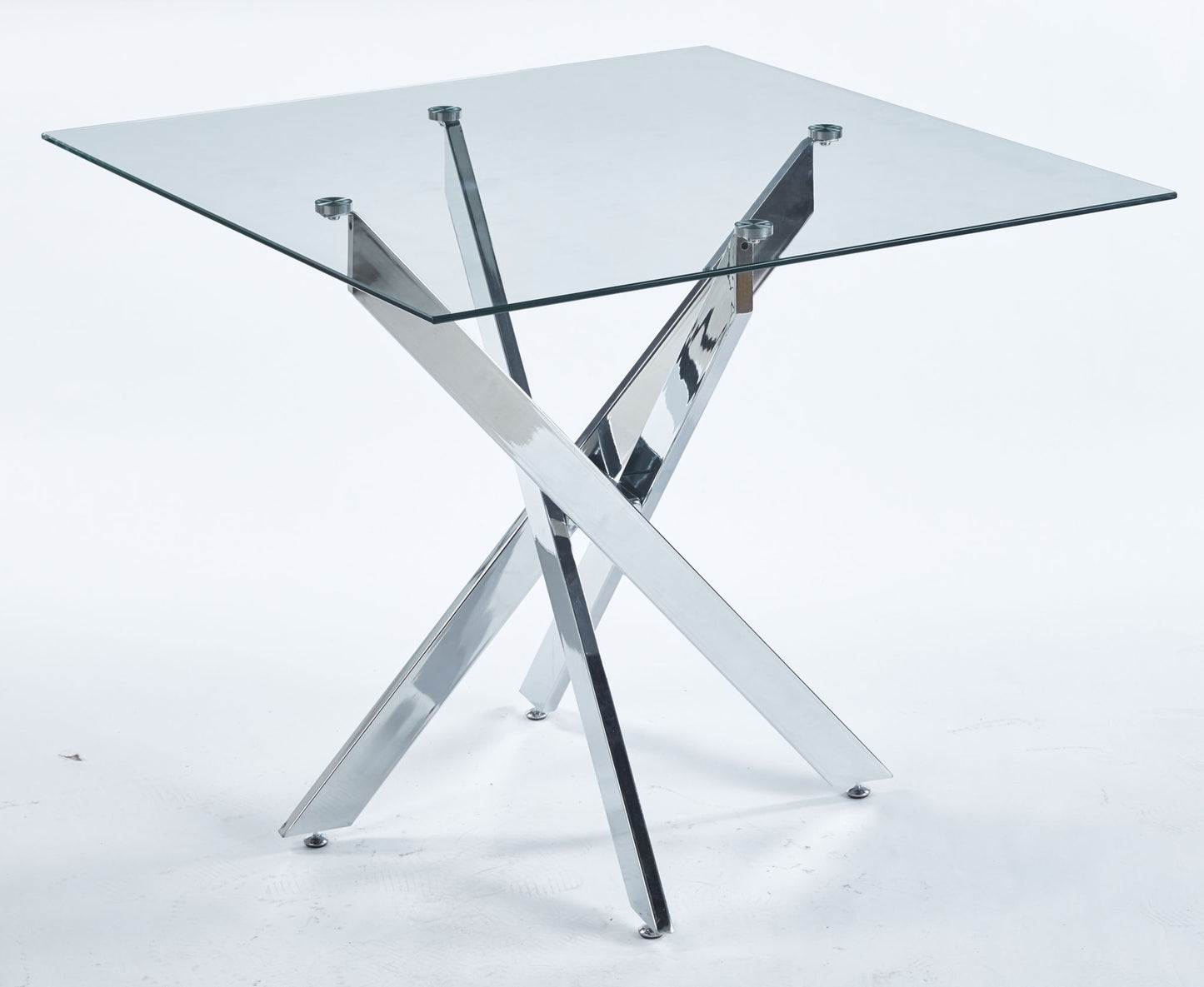 Dining Table With Cross Metal Leg And Tempered Glass, Modern Space Saving Kitchen Table For Living Room Legs, Square Table Home Essentials