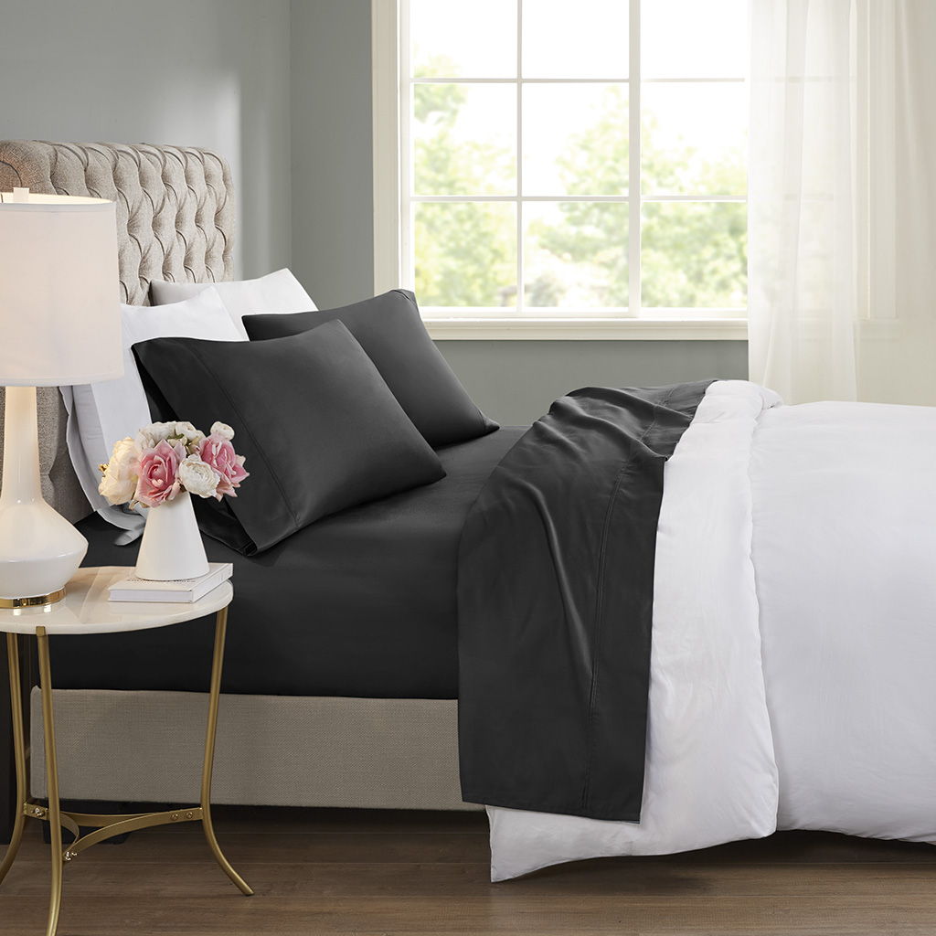 600 Thread Count - 4 Piece Queen Cooling Blend Sheet Set - Black Beautyrest