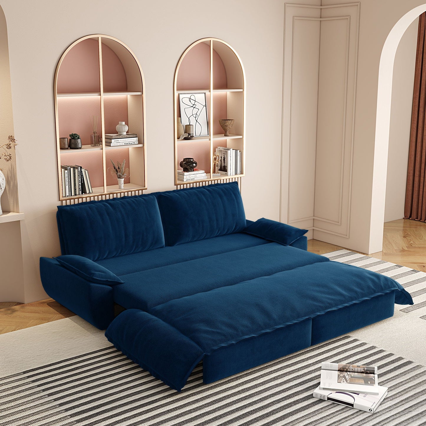 Queen Pull Out 3 In 1 Convertible Sleeper Sofa, Multi-Functional Home Essentials