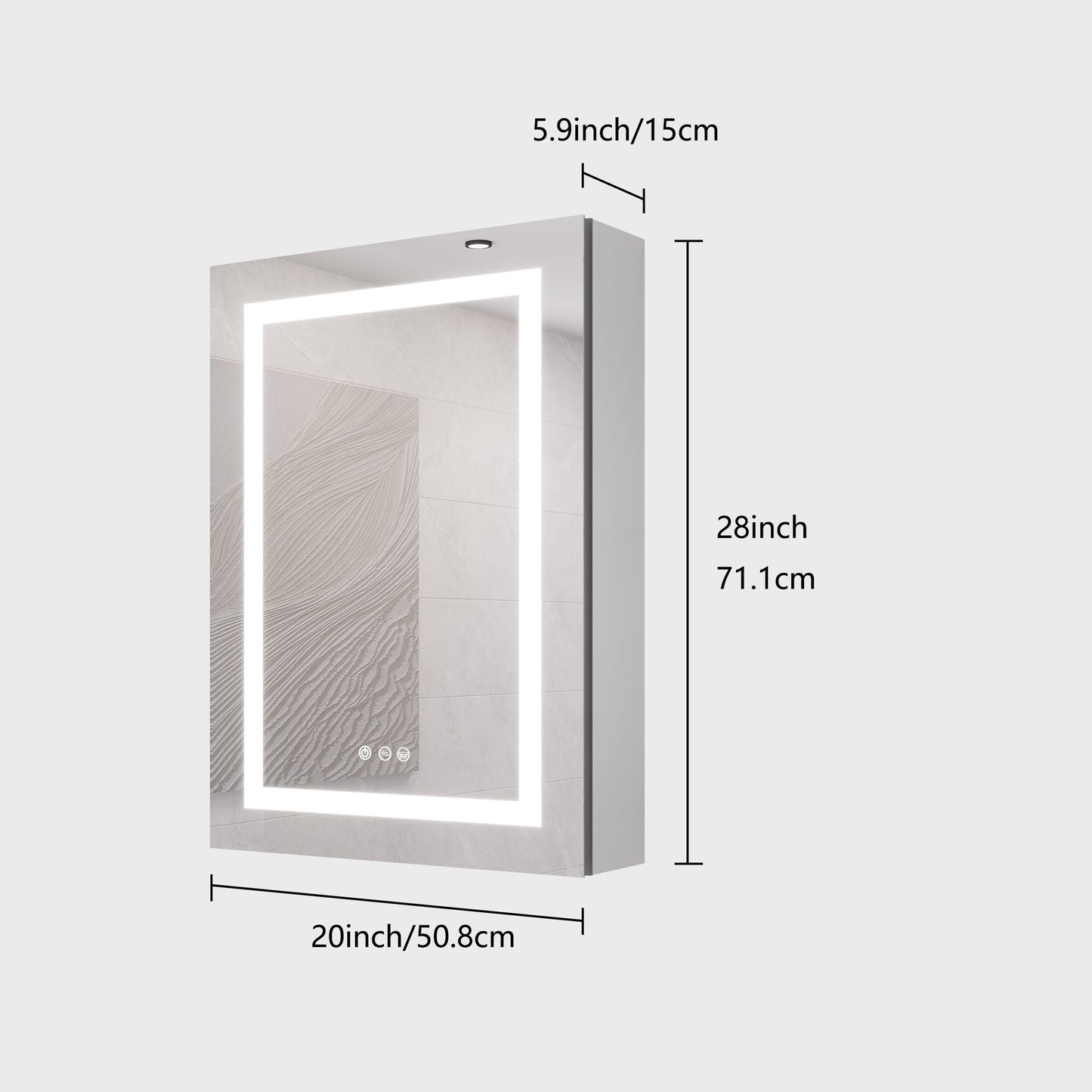 20 X 28" Bathroom Medicine Cabinet With Mirror Wall Mounted LED Bathroom Mirror Cabinet With Lights, Anti-Fog, Waterproof, Dimmable, 3000K~6000K, Single Door, Touch Swich, Storage Shelves - Silver Home Essentials