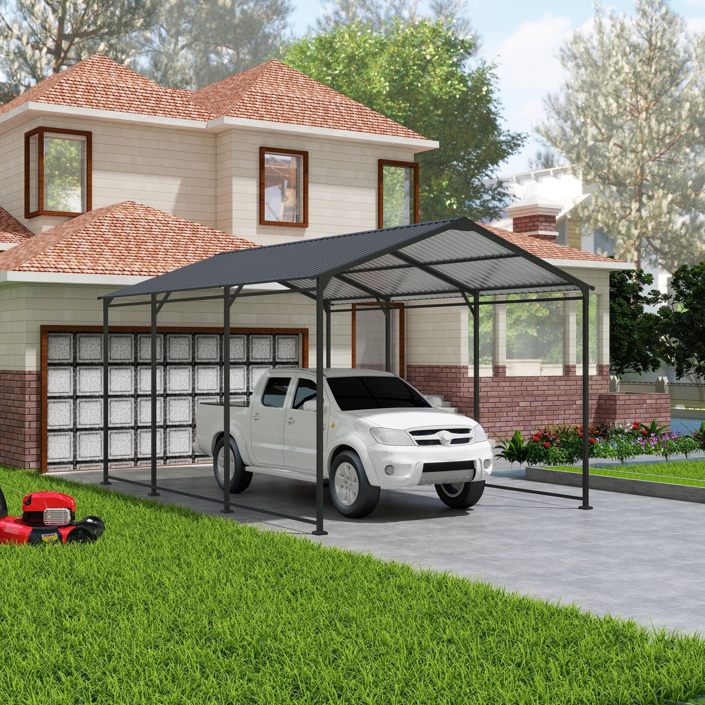 Metal Carport 10 5Ft Heavy Duty With Galvanized Steel Roof Metal Garage Canopy With Galvanized Steel Roof & Frame Car Tent Outdoor Storage Shed - Gray Home Essentials