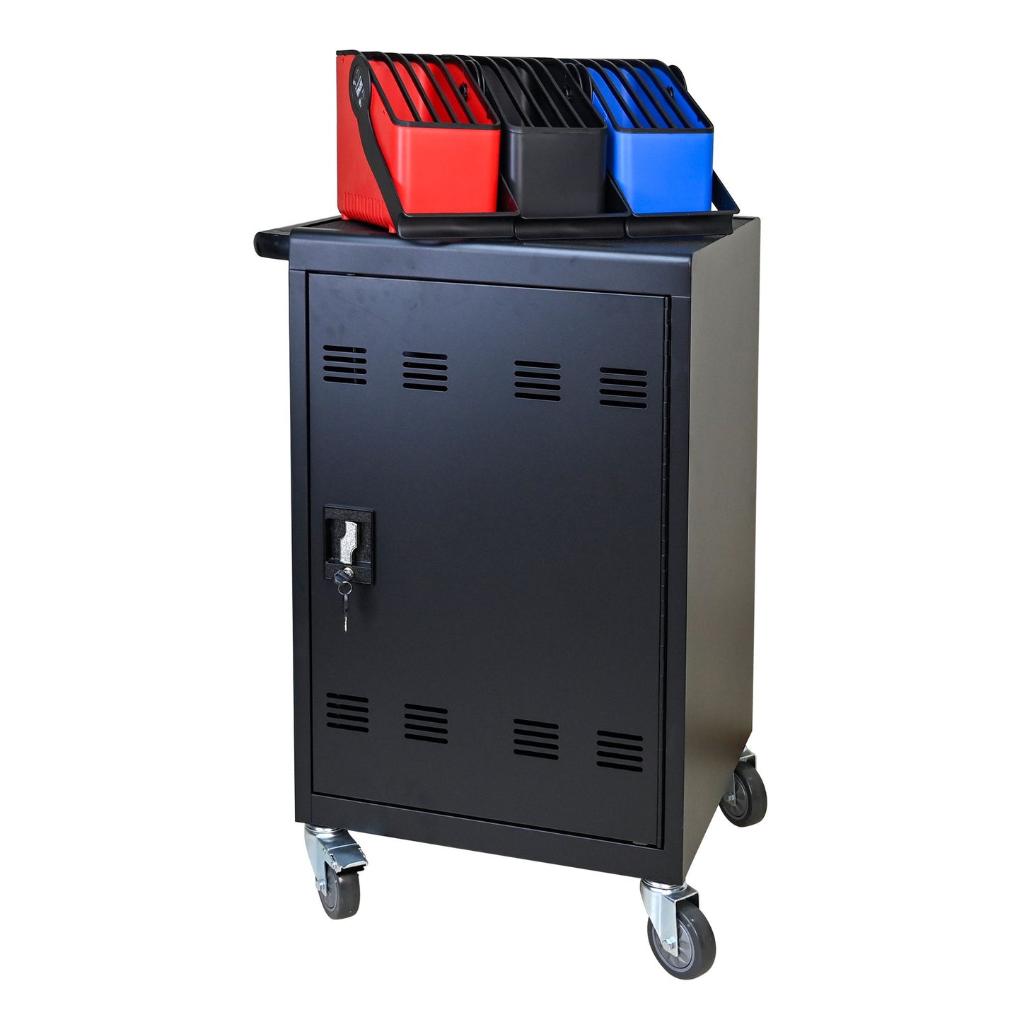 32 Bit Device Charging Trolley For Tablets And Laptops With Cable Management, Removable Doors - Matte Black Daily Nest