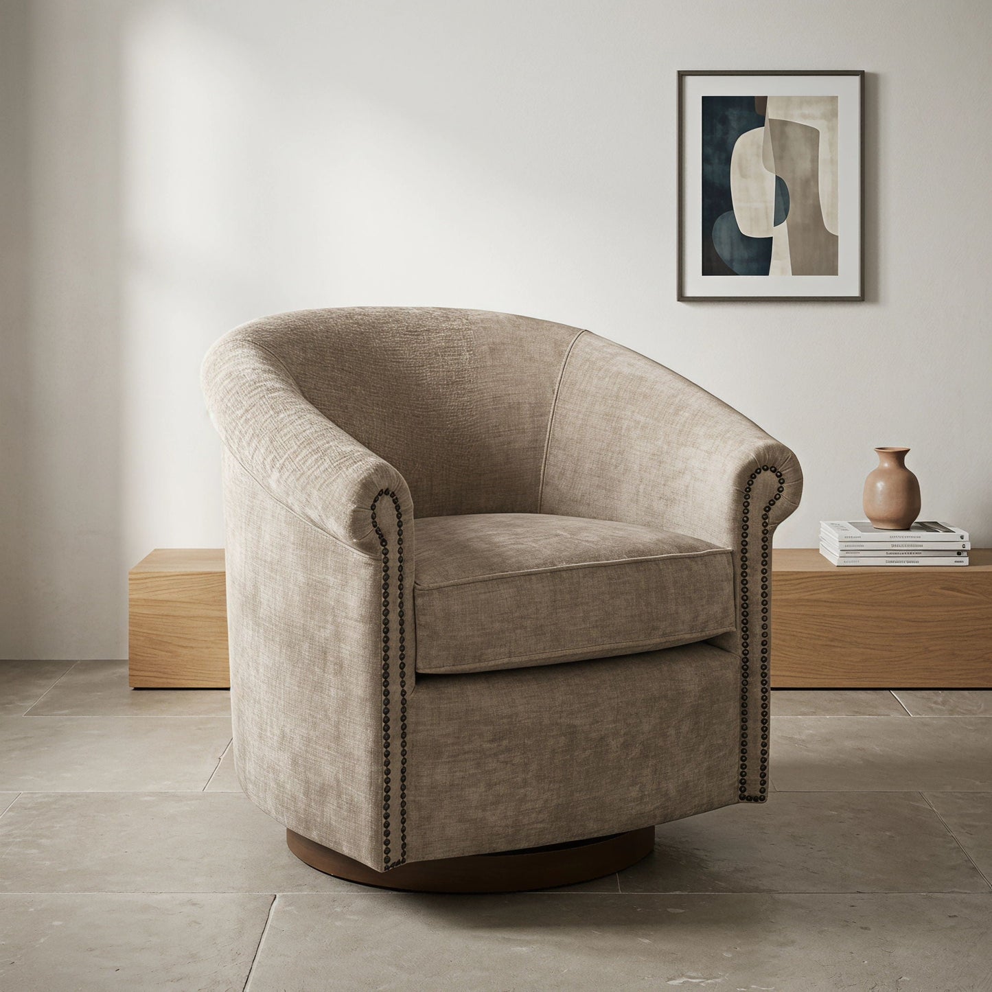 Barrel Swivel Accent Chair, 360 Degree Rotating For Living Room - Sand Home Essentials