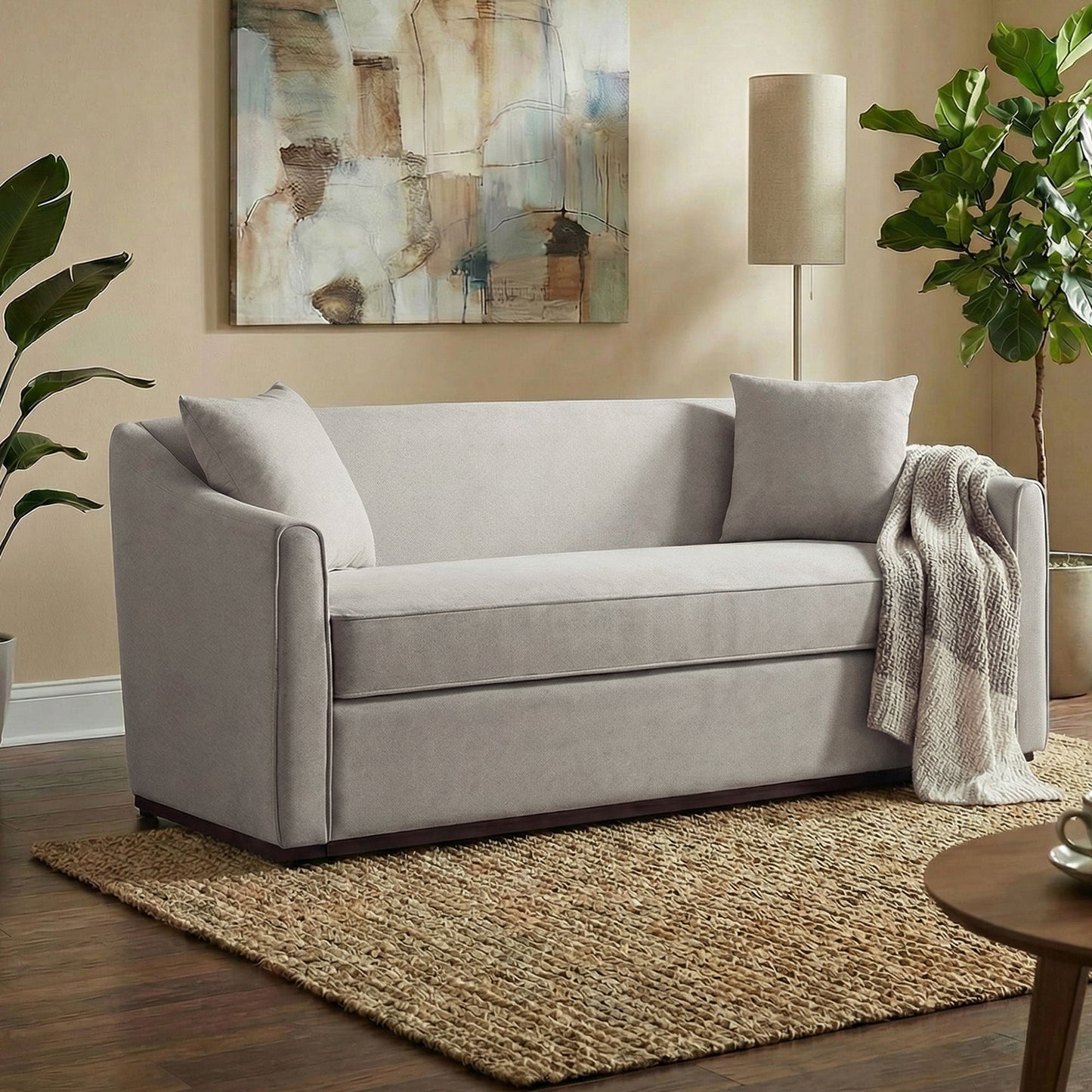 3 Seater Sofa With Wrap Around Armrests And Throw Pillows Noble House