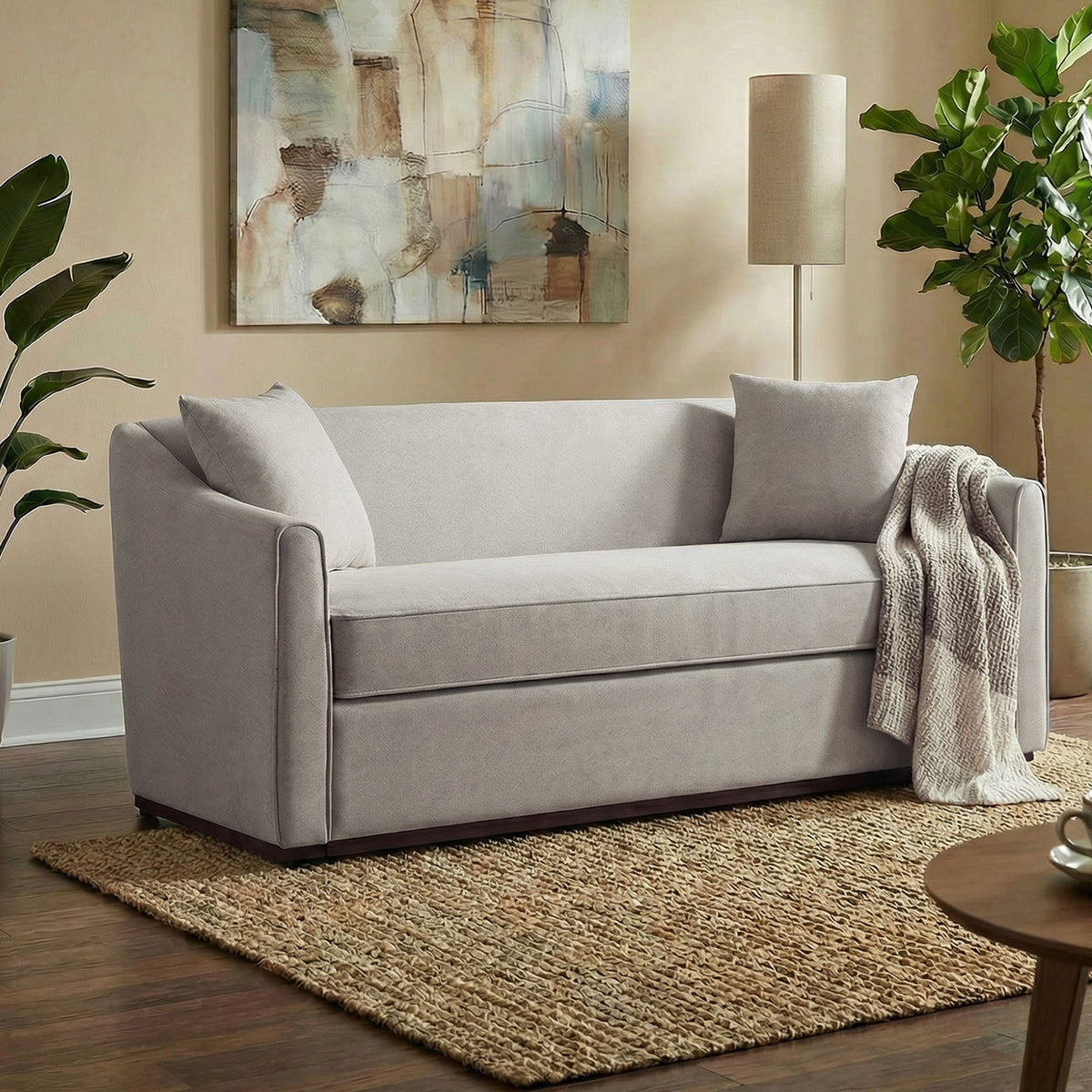 3 Seater Sofa With Wrap Around Armrests And Throw Pillows Noble House