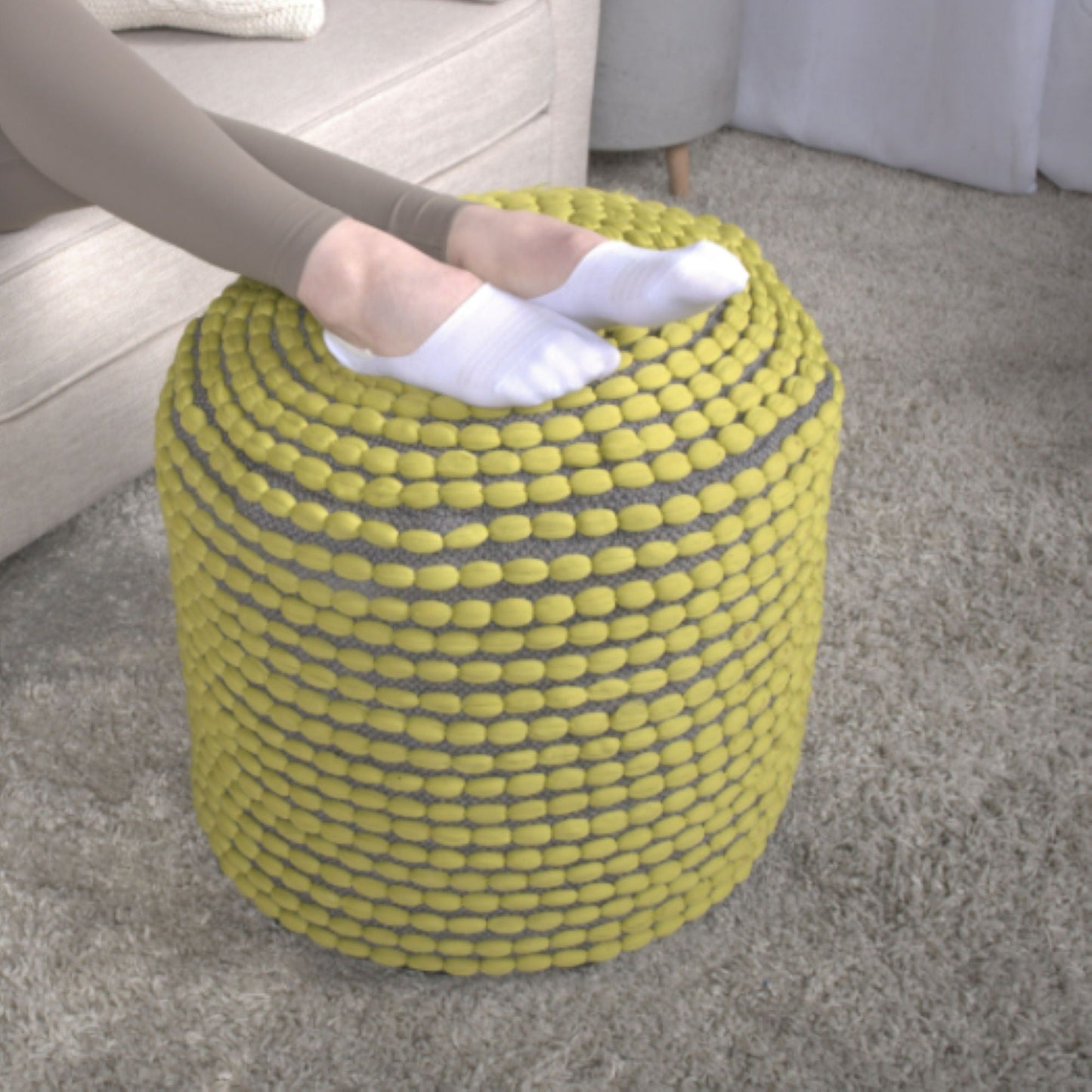 River - Handcrafted Cylindrical Pouf Water Resistant Fabric Home Essentials