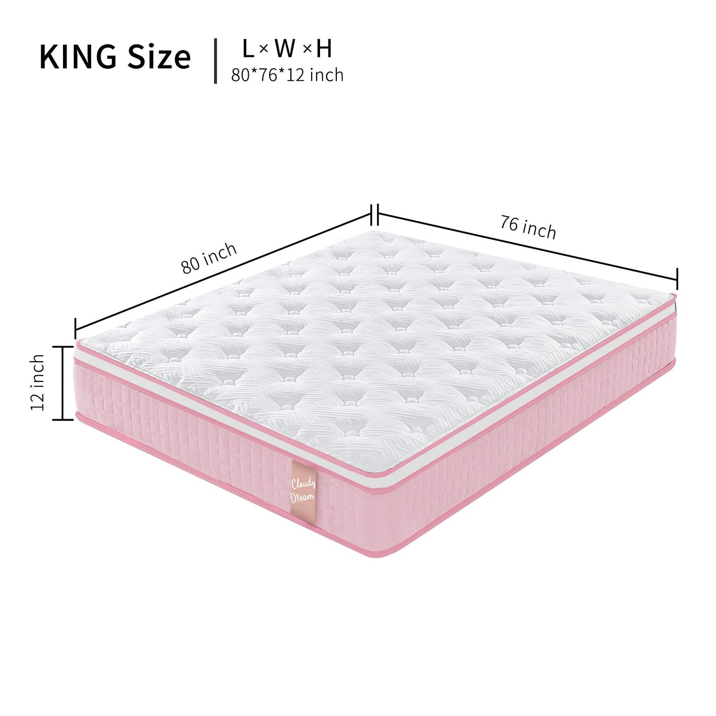 12" Hybrid Mattress With Individual Pocket Spring, Comortable Memory Foam Home Essentials