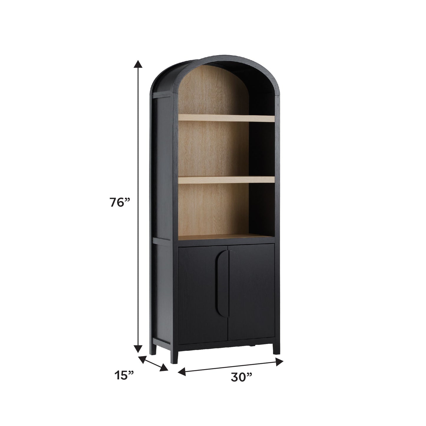 Modern 3 Shelf Open Arched Bookcase Cabinet Walker Edison