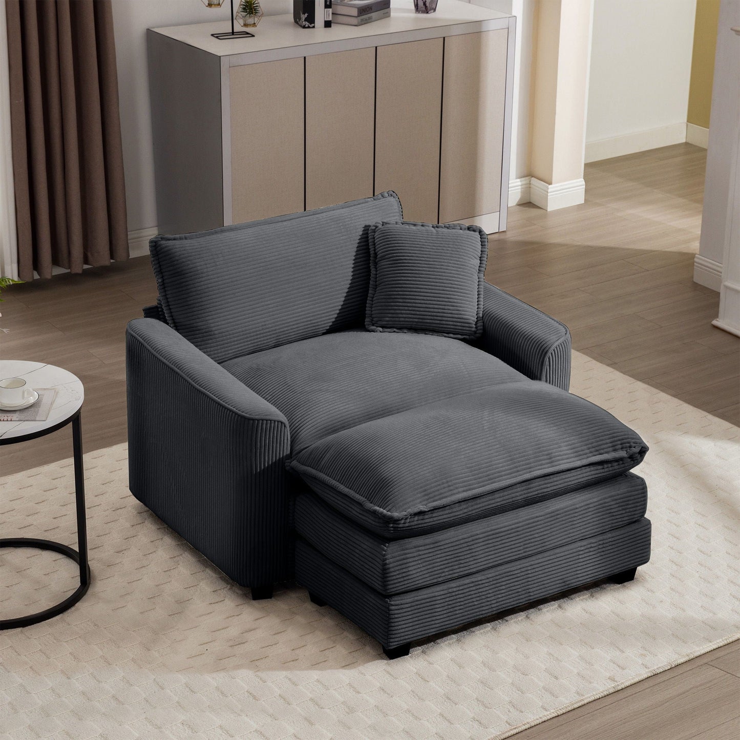 Classic Modern Comfortable Single Chair Deep Seat Sofa With Footstool Home Essentials