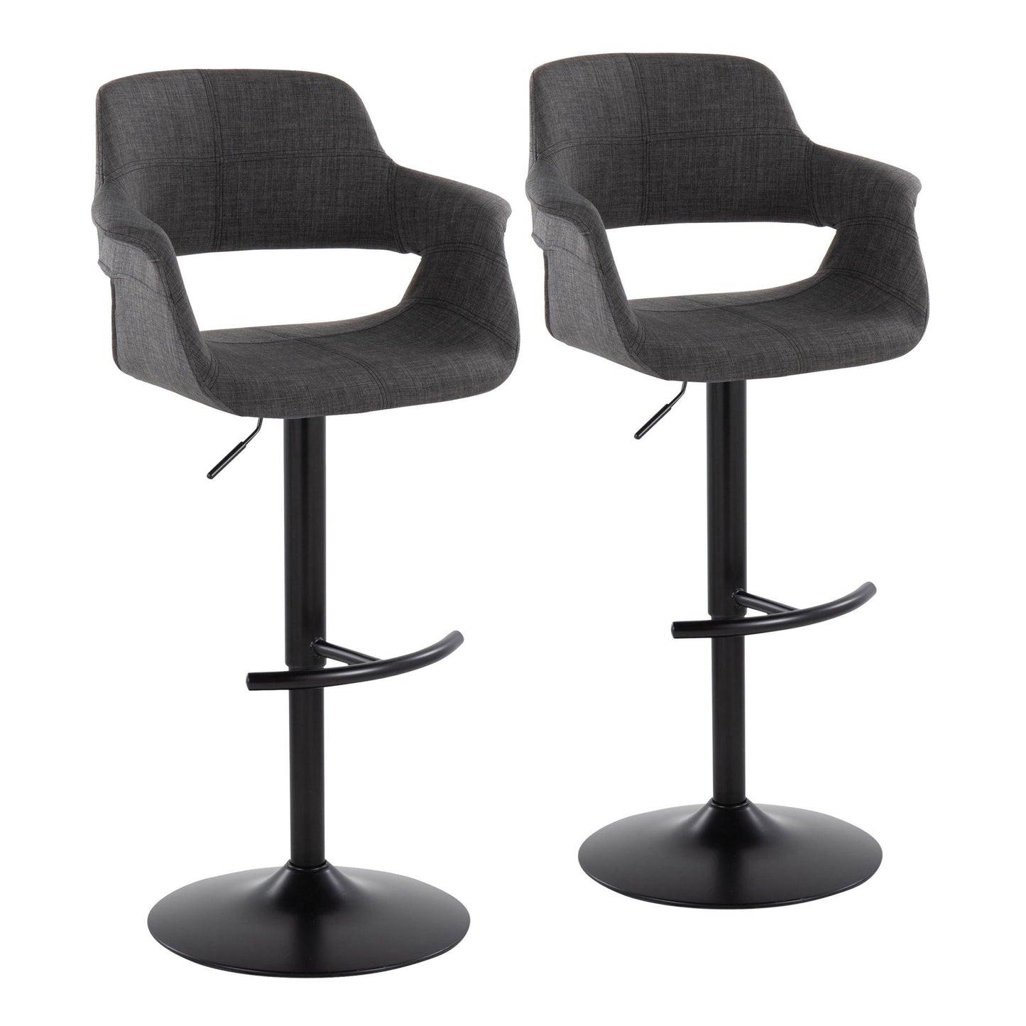 Vintage Flair - Mid Century Modern Adjustable Barstool With Swivel & Rounded T Footrest (Set of 2) Lumi Source