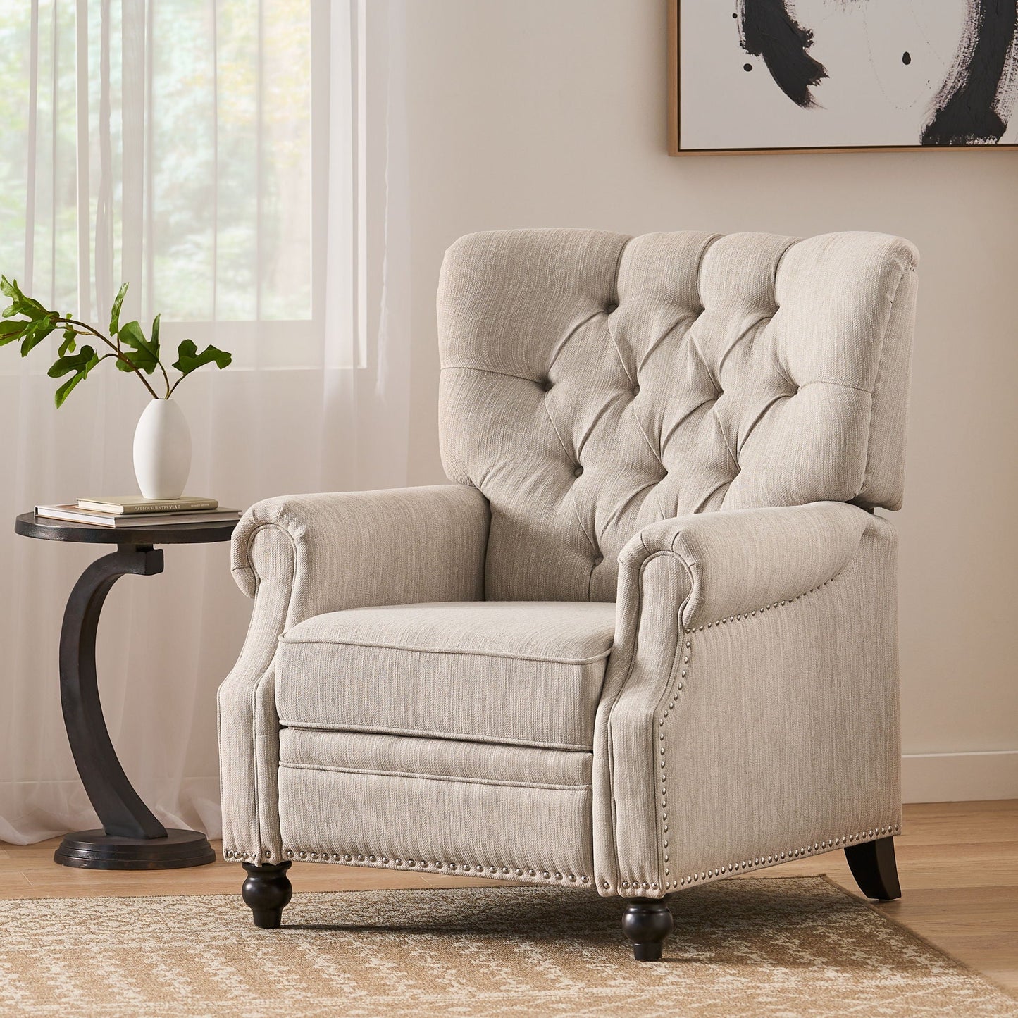 Welch - Contemporary Tufted Pushback Recliner - Beige Noble House
