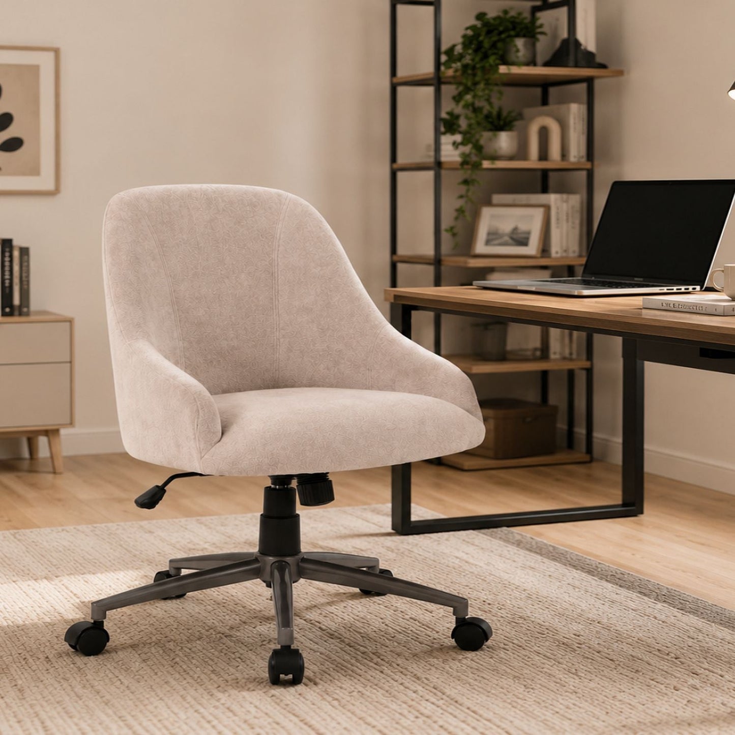 Enveloping Bucket Back Swivel Computer Chair For Home Decor - Beige Home Essentials
