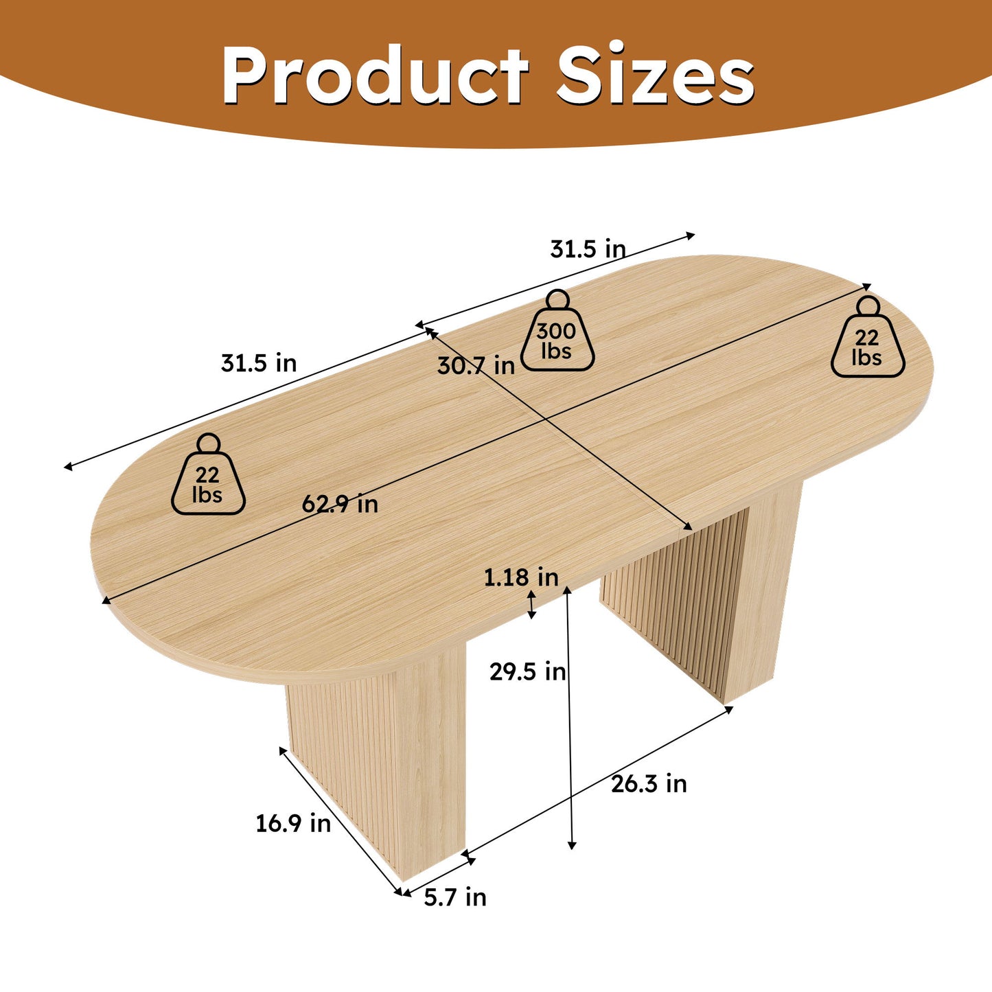 Oval Dining Table For 6 People With Wood Strip Base - Burly Wood Home Essentials