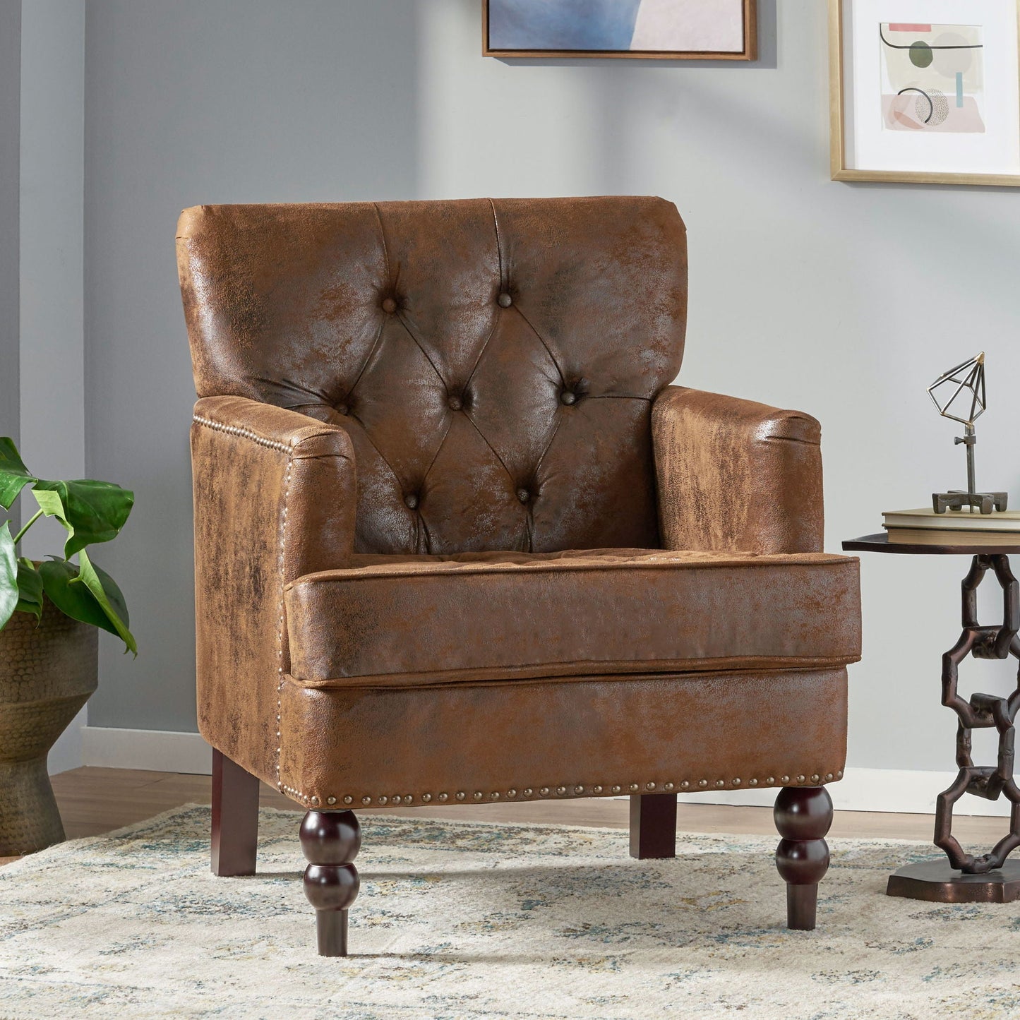 Vitality - Club Chair With Button Tufted Diamond Stitching And Turned Legs Noble House