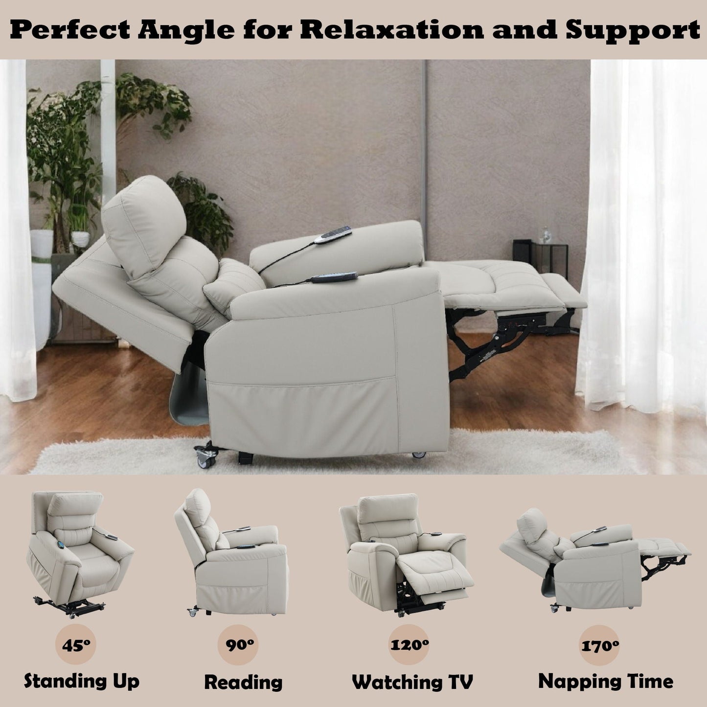 Marsha - Power Recliner With Lift & Massage - Light Gray Home Essentials