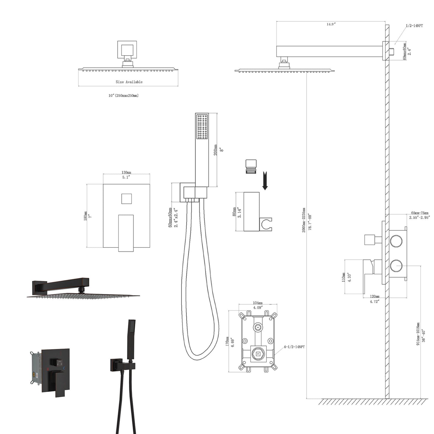 Dual Shower Head 10" Wall Mounted Square Shower System Daily Nest
