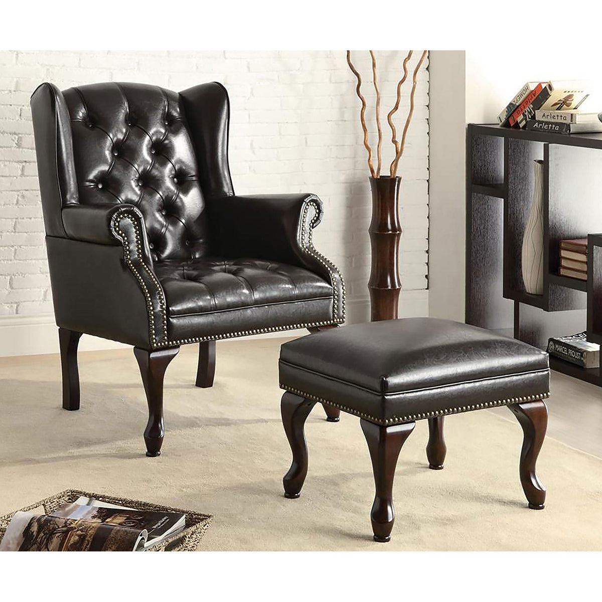 Samantha - Wingback Chair And Ottoman Set - Black Furniture Max