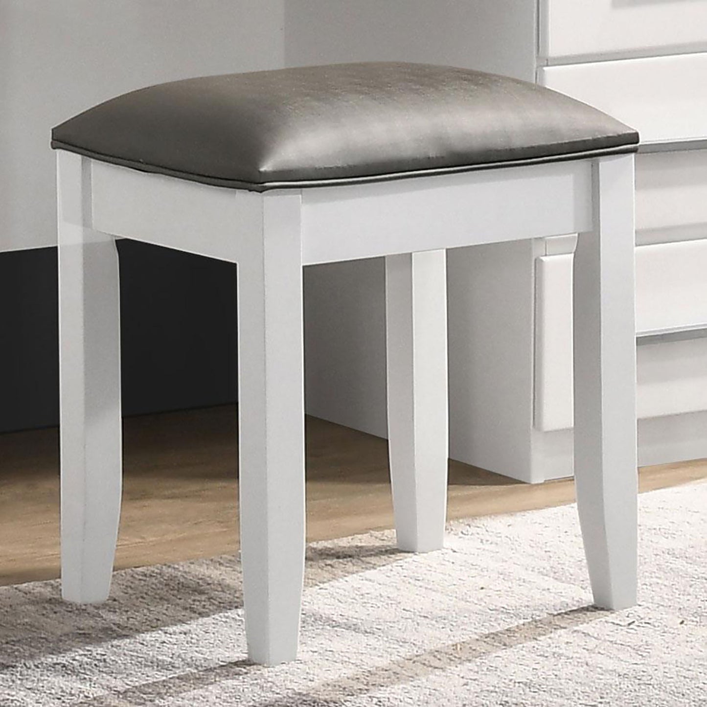 Vanity Stool With Padded Seat - White Furniture Max