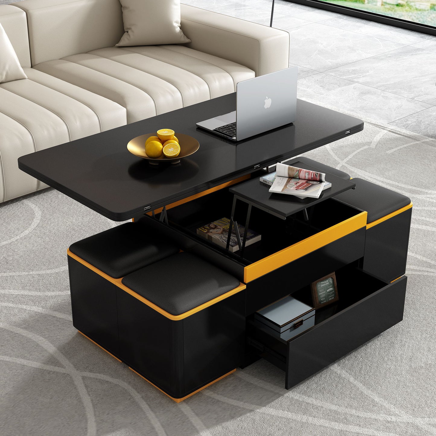 Lift Top Coffee Table With 4 Storage Stools Hearth and Haven