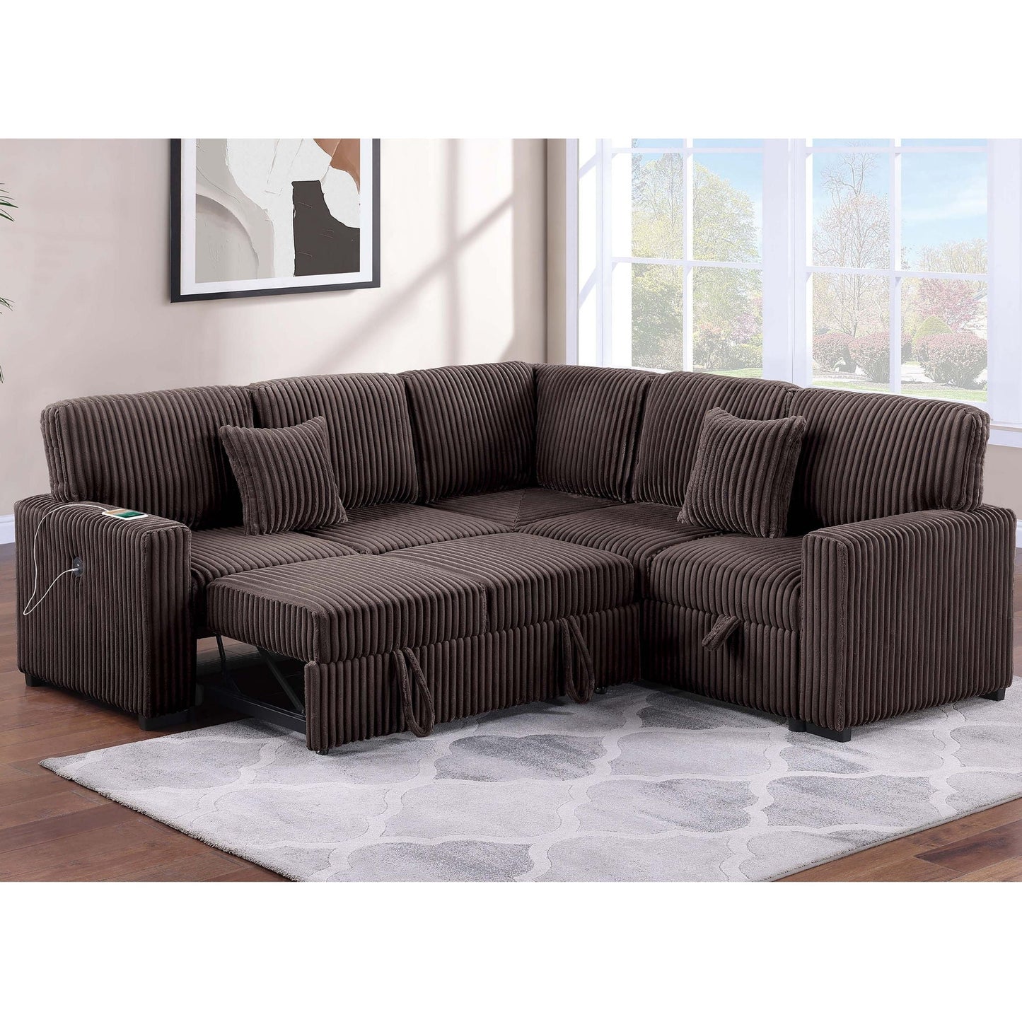 Convertible Sectional Upholstered Sleeper Sofa With Storage Chaise Home Essentials
