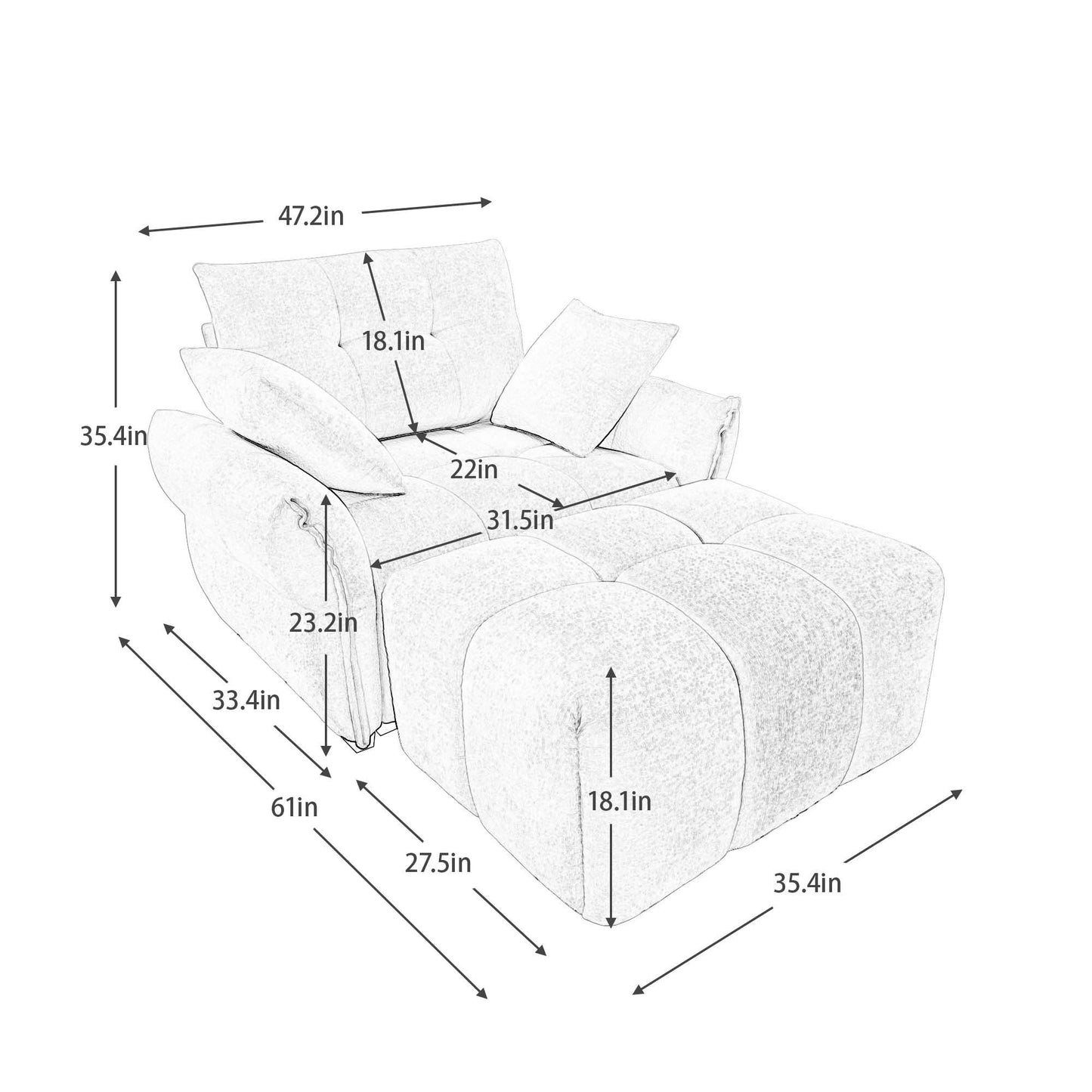 Ergonomic Single Seater Sofa With Ottoman, High Resilience Support Cushions Home Essentials
